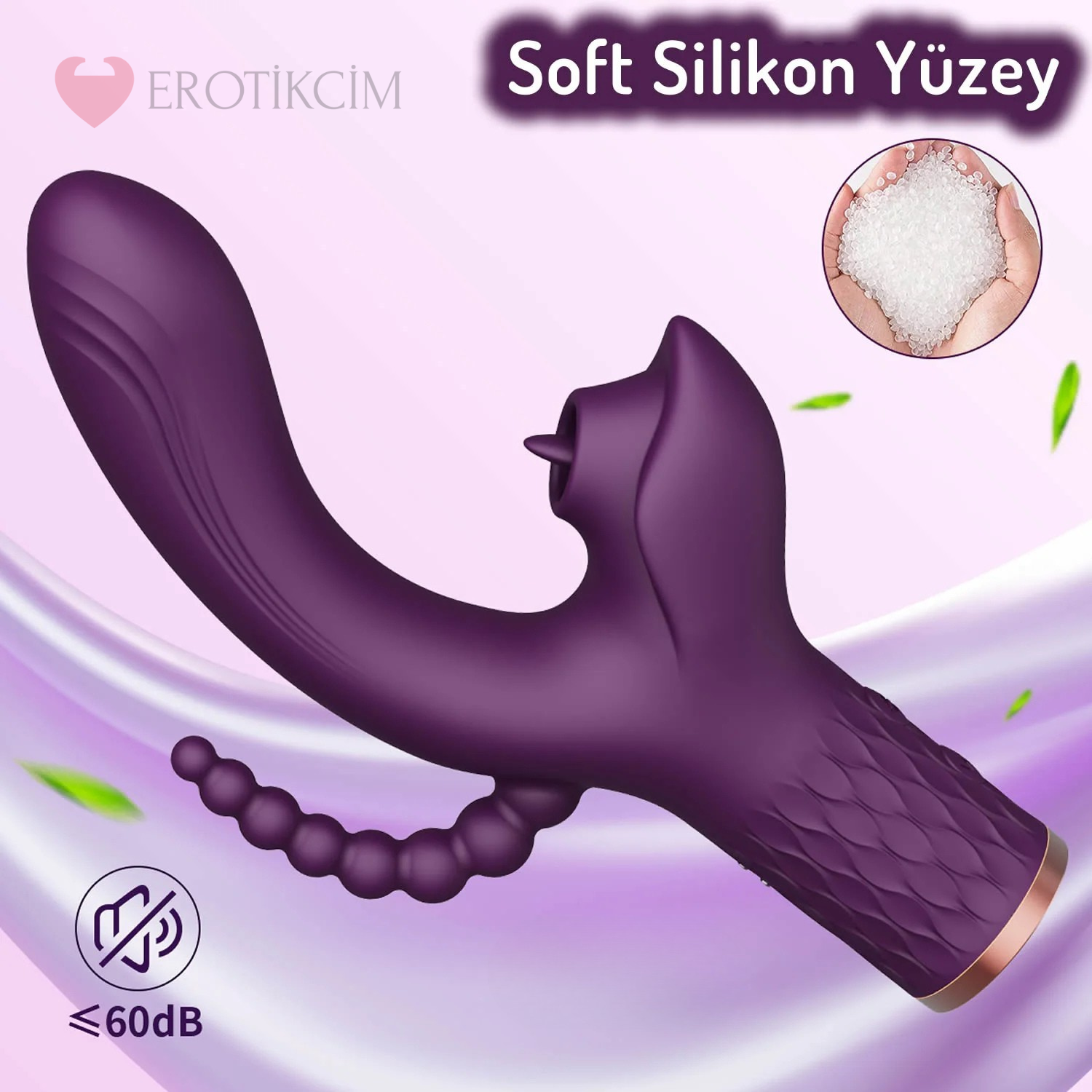 Erotikcim - 3'ü 1 Arada Doyumsuz Premium Vibratör – Titreşim ve Darbe - Mor