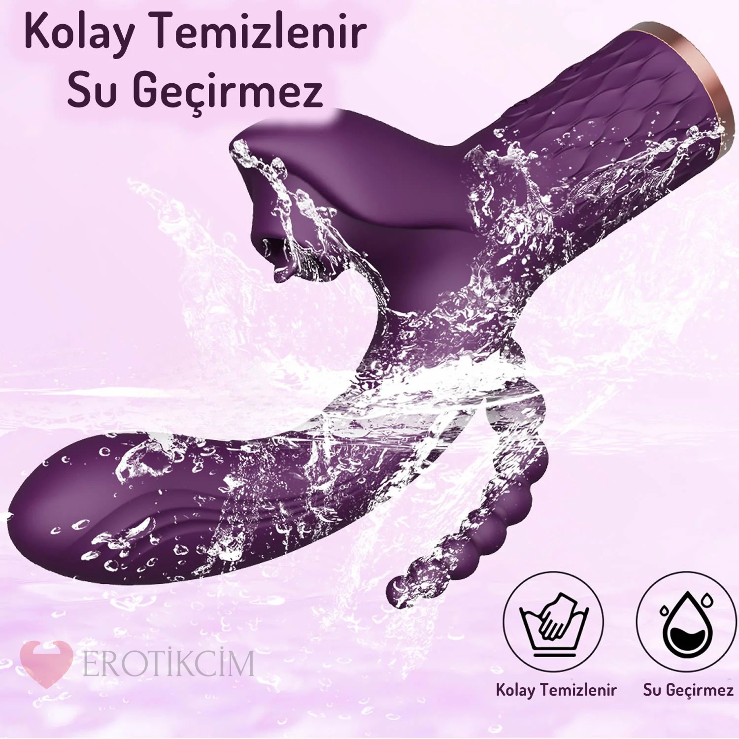 Erotikcim - 3'ü 1 Arada Doyumsuz Premium Vibratör – Titreşim ve Darbe - Mor