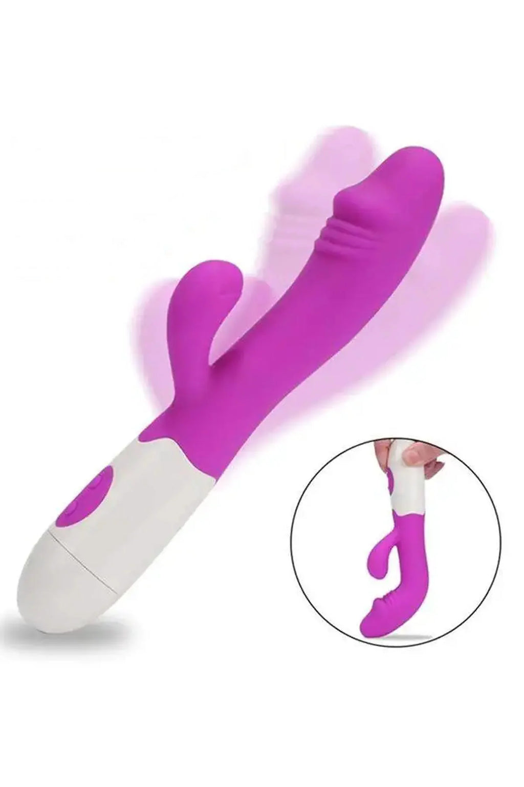 Erotikcim - Rabbit Vibratör Dildo - Çift İşlevli Titreşimli - Vajinal ve Anal Mastürbatör – Mor