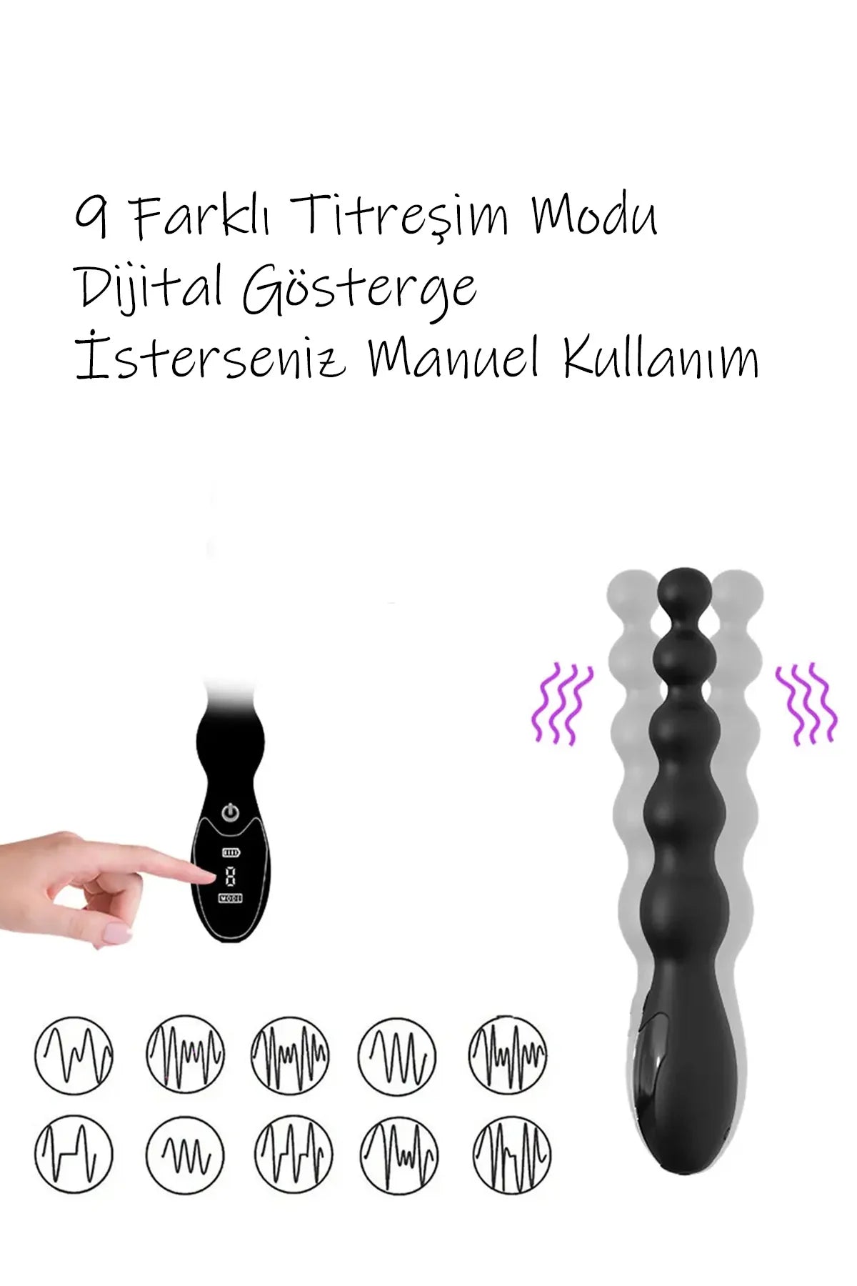 Erotikcim - Anal Esnek Boğumlu Titreşimli Vibratör - Dijital Göstergeli Erkek / Kadın Kullanım