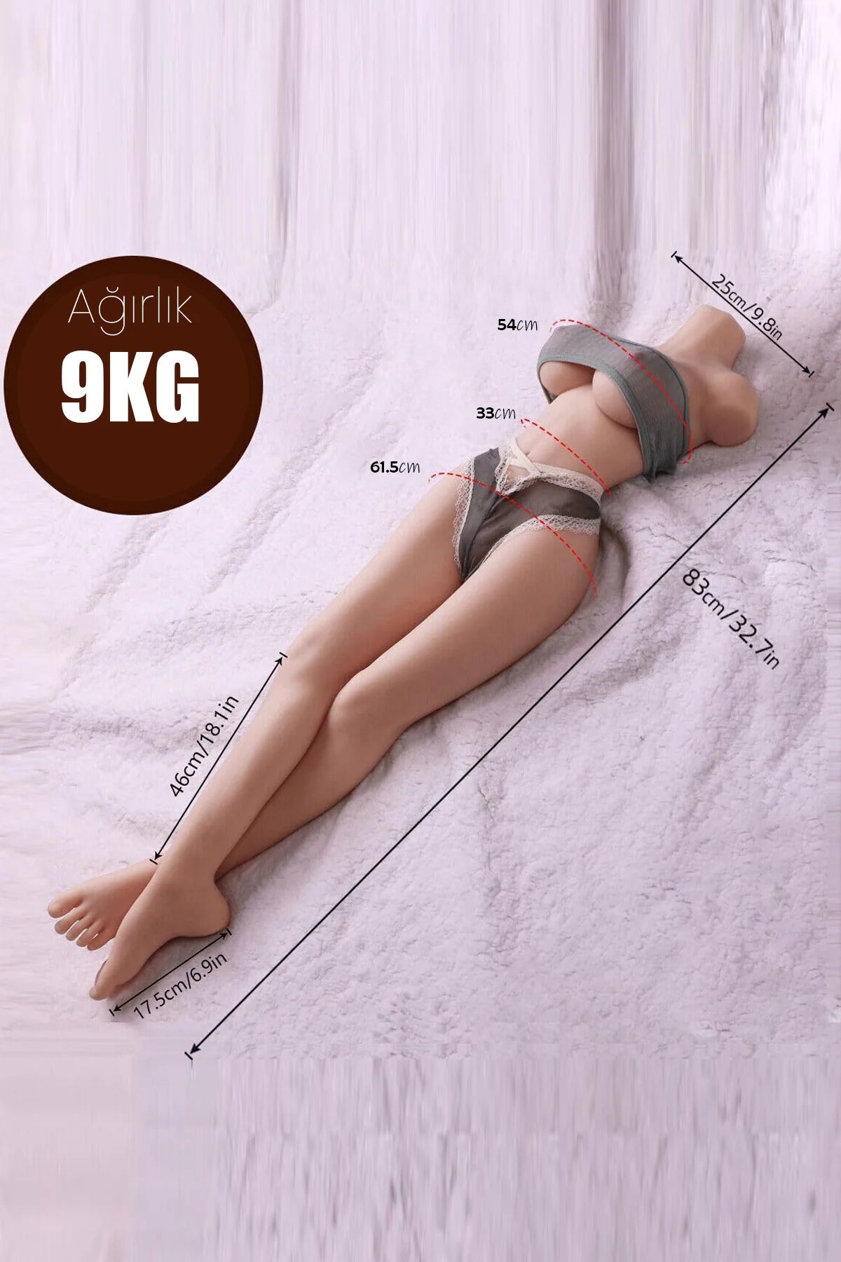 Erotikcim - Gerçek Doku Tam Boy Seks Mankeni - Kafasız ve Kolsuz - Kalça, Anüs, Vajina, Göğüs ve Bacaklar - 83cm - 9 KG