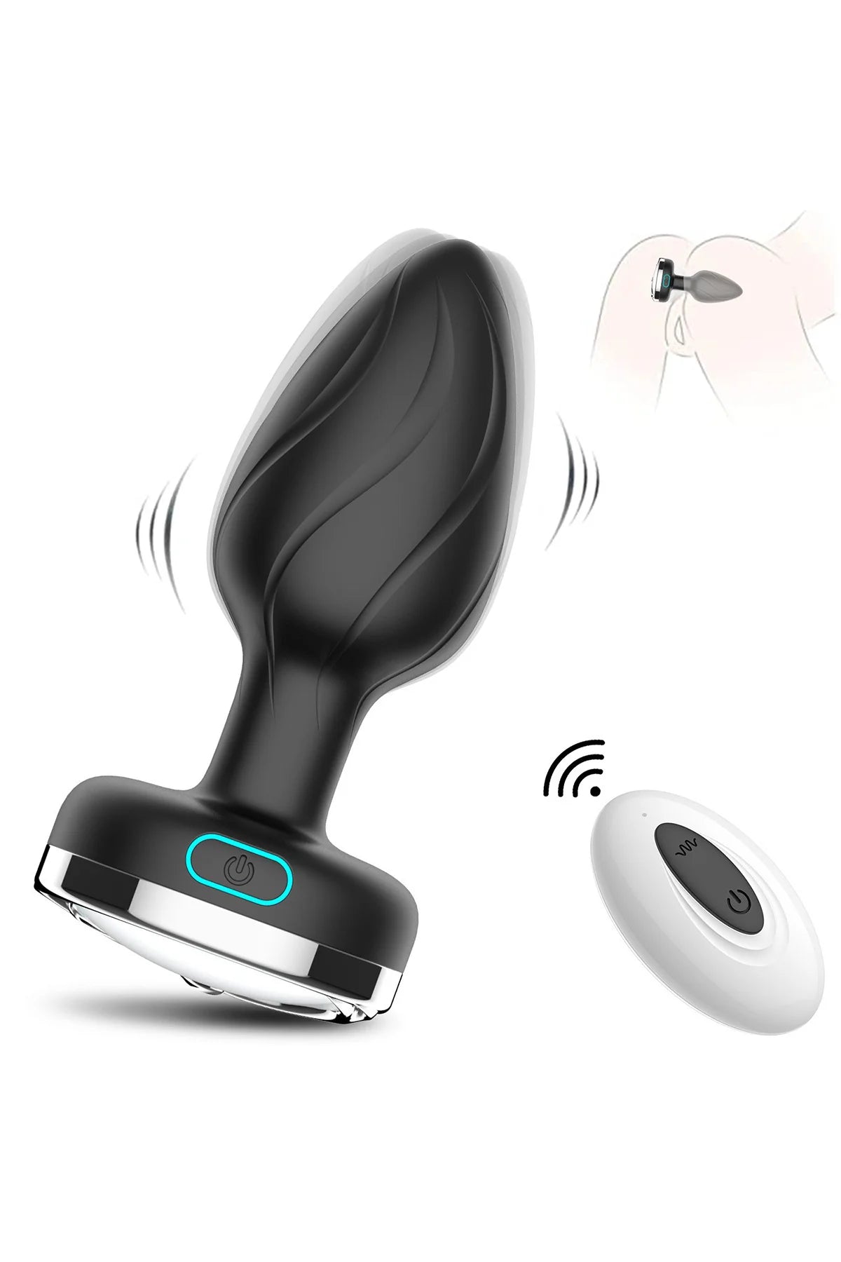 Erotikcim - Uzaktan Kumandalı Işıklı 7 Titreşim Modlu Anal Plug Vibratör - Anal Tıkaç - Orta Boy