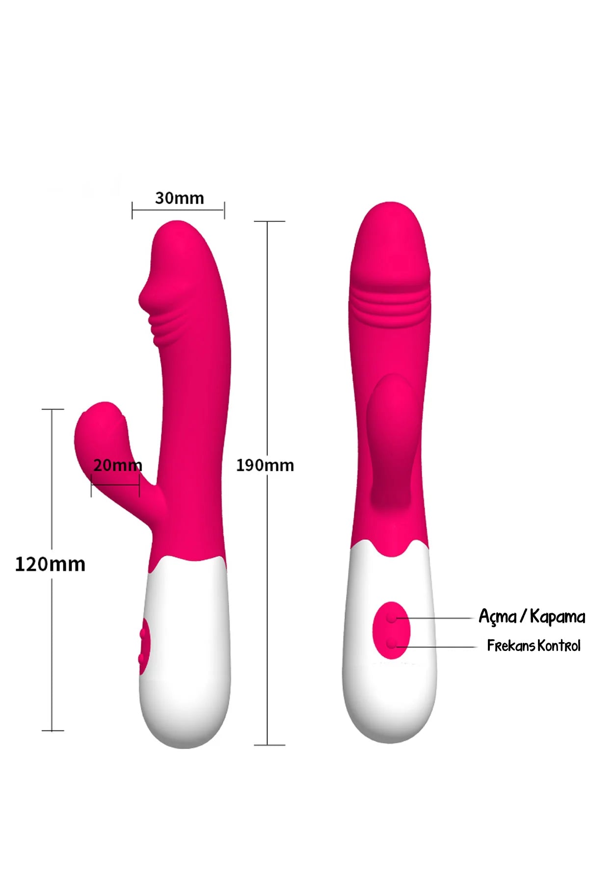 Erotikcim - Rabbit Vibratör Dildo - Çift İşlevli Titreşimli - Vajinal ve Anal Mastürbatör – Pembe