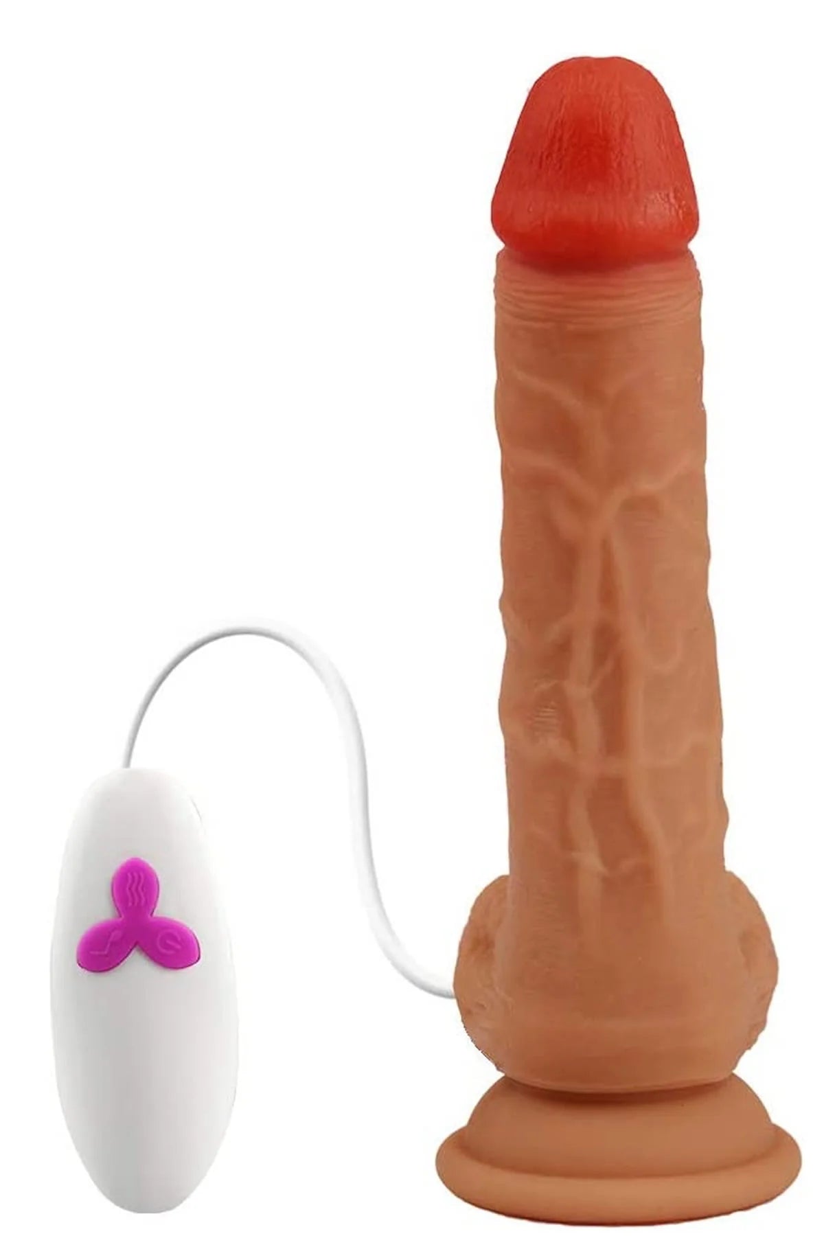 Erotikcim - 20cm Realistik Titreşimli Penis - Vibratör Dildo - Kumandalı - Testisli Vantuzlu