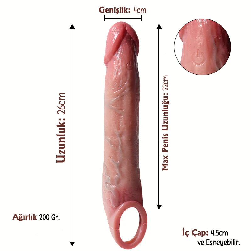 Erotikcim - Gerçek Doku - 7 Titreşim Modu - 22cm Uzunluk - 4cm Kalınlık – Uzaktan Kumandalı Penis Kılıfı