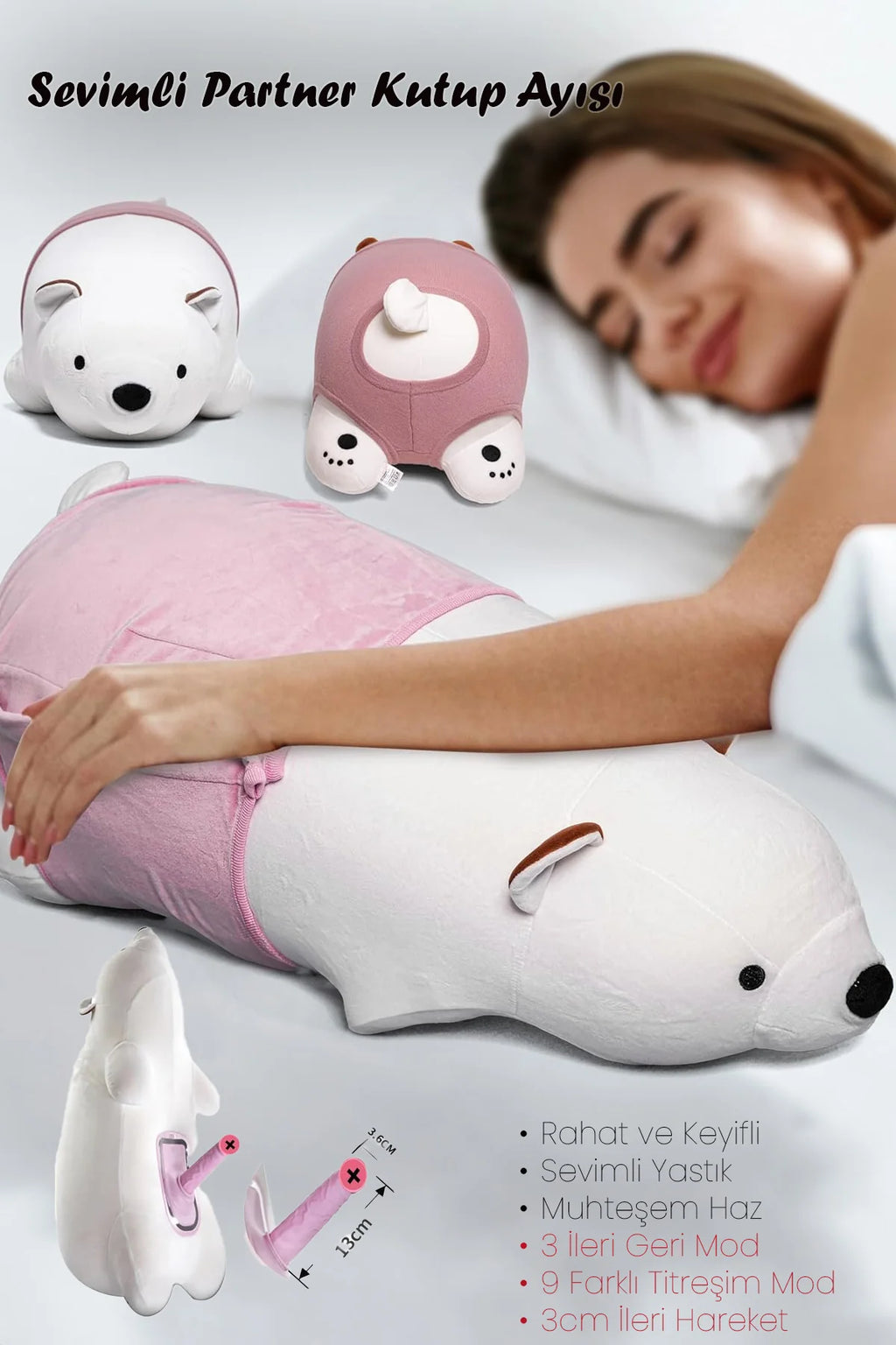 Erotikcim - Sevimli Kutup Ayısı Seks Makinesi - Gizli Penis - İleri Geri ve Titreşim Modları - Yastık Ayıcık
