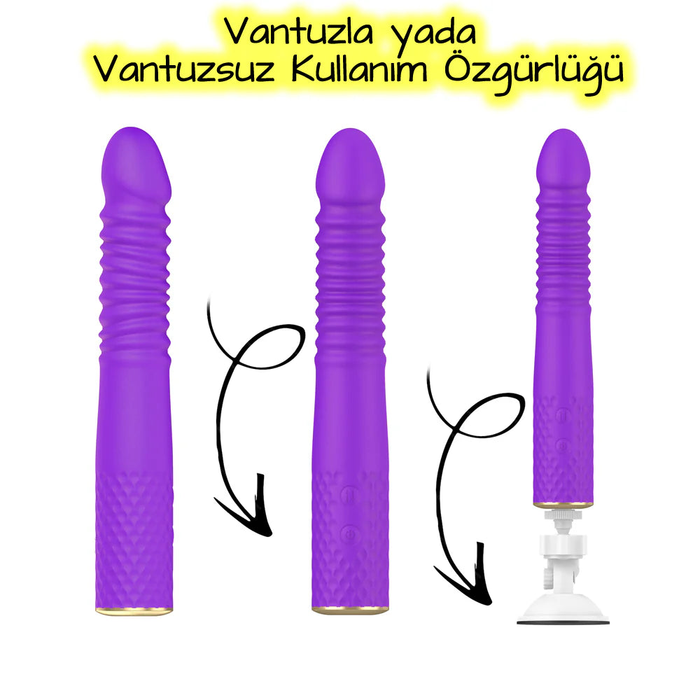 Erotikcim - Klitoris Simülatörlü - Hareketli Titreşimli Vibratör - Funny Bady - 10 Titreşim - 10 Teleskopik Hareket Modu