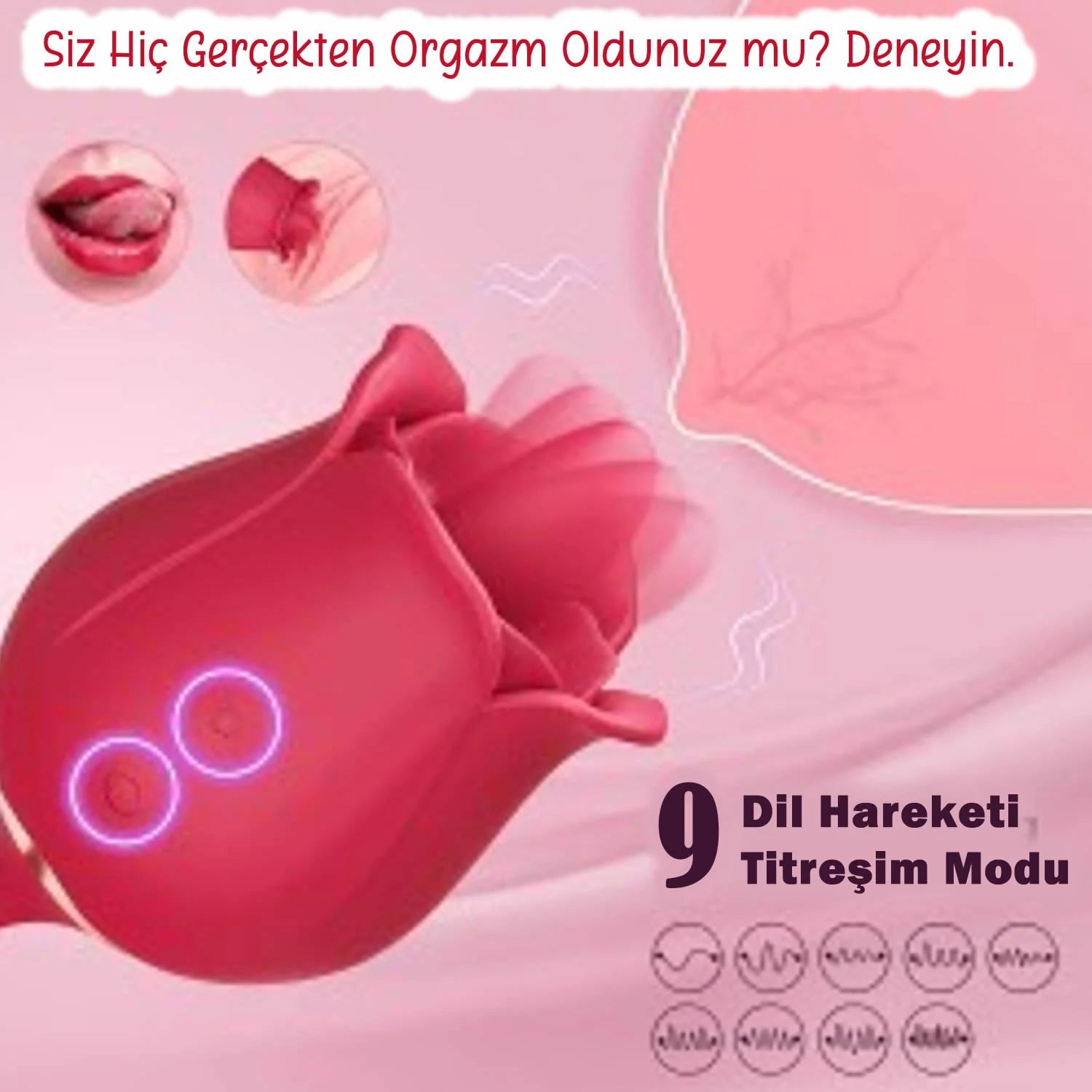 Erotikcim - Sonsuz Zevk Gül Vibratör – İleri Geri Hareket, Titreşim ve Yalama