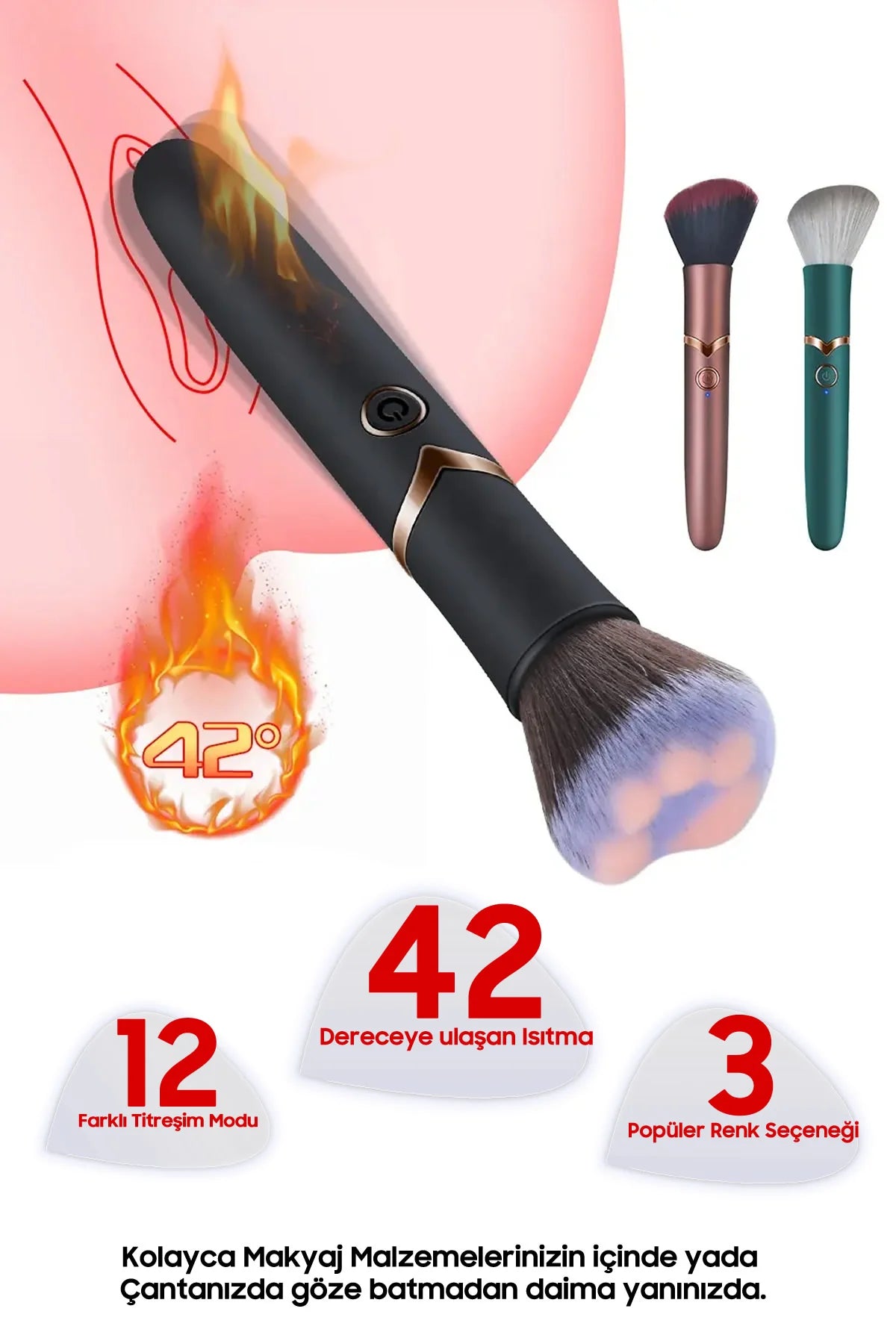 Erotikcim - Gizli Arkadaş - Makyaj Fırçası Vibratör - Makyaj Tazelerken Zevk Alın - Siyah