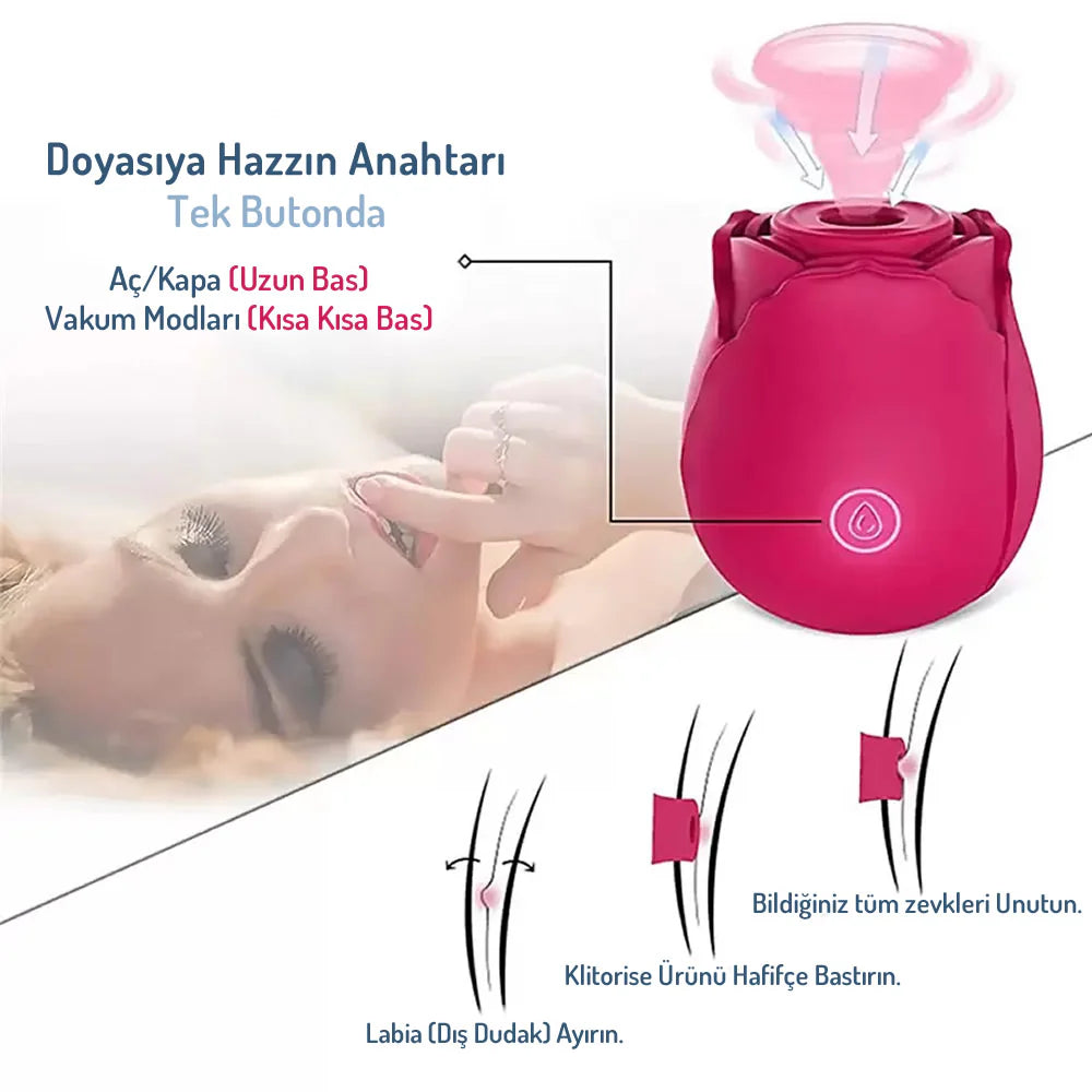 Erotikcim - Gül Vibratör, Klitoral Emme ve Titreşim - Şarjlı - Derin Haz