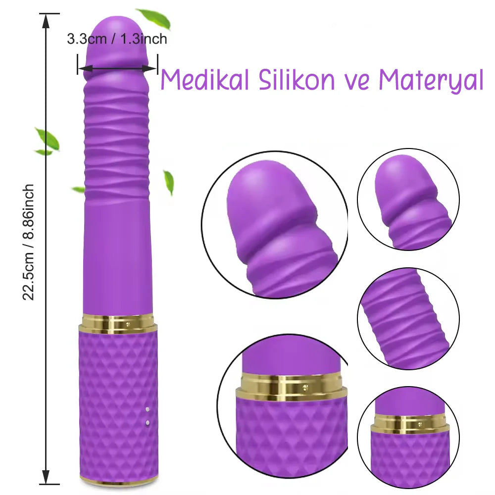 Erotikcim - Klitoris Simülatörlü - Hareketli Titreşimli Vibratör - Funny Bady - 10 Titreşim - 10 Teleskopik Hareket Modu