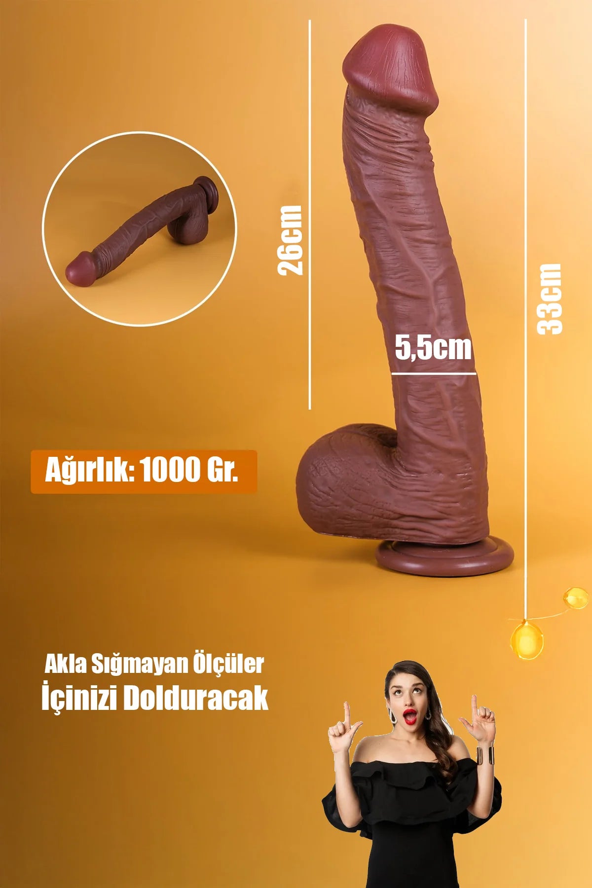 Erotikcim - Siyahi Dev Dildo - 33cm Uzunluk * 5cm Kalınlık - Nirvana Zevk