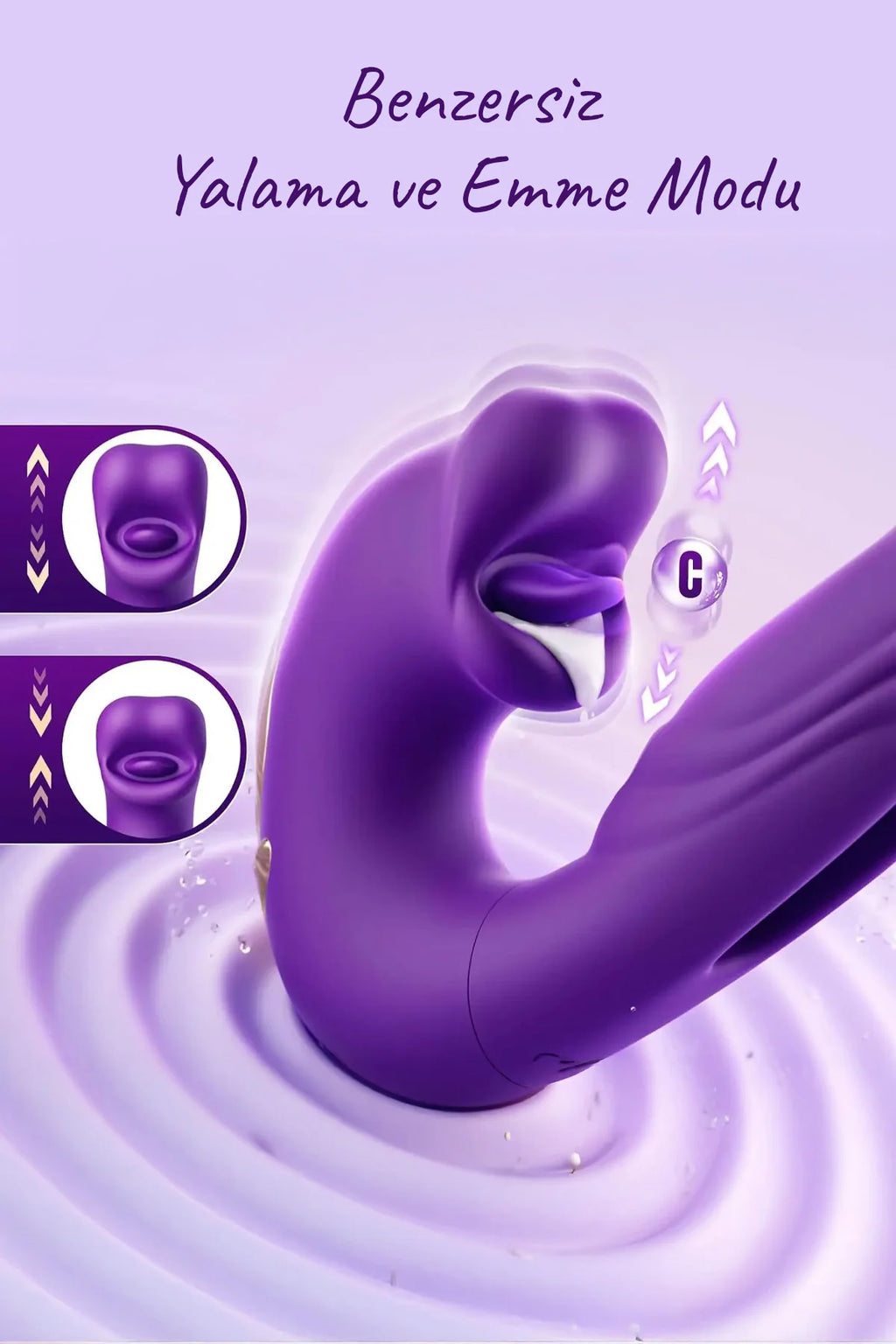 Erotikcim - Titreşimli, 3D Ağız Hareketli Emme ve Dil Çırpma Fonksiyonlu Soft Usta Vibratör