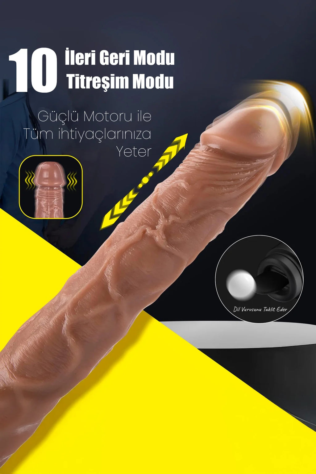 Erotikcim - Beyzbol Sopası Görünümlü Realistik Titreşimli İleri Geri Fonksiyonlu Vibratör Dildo - Gizli Görünüm