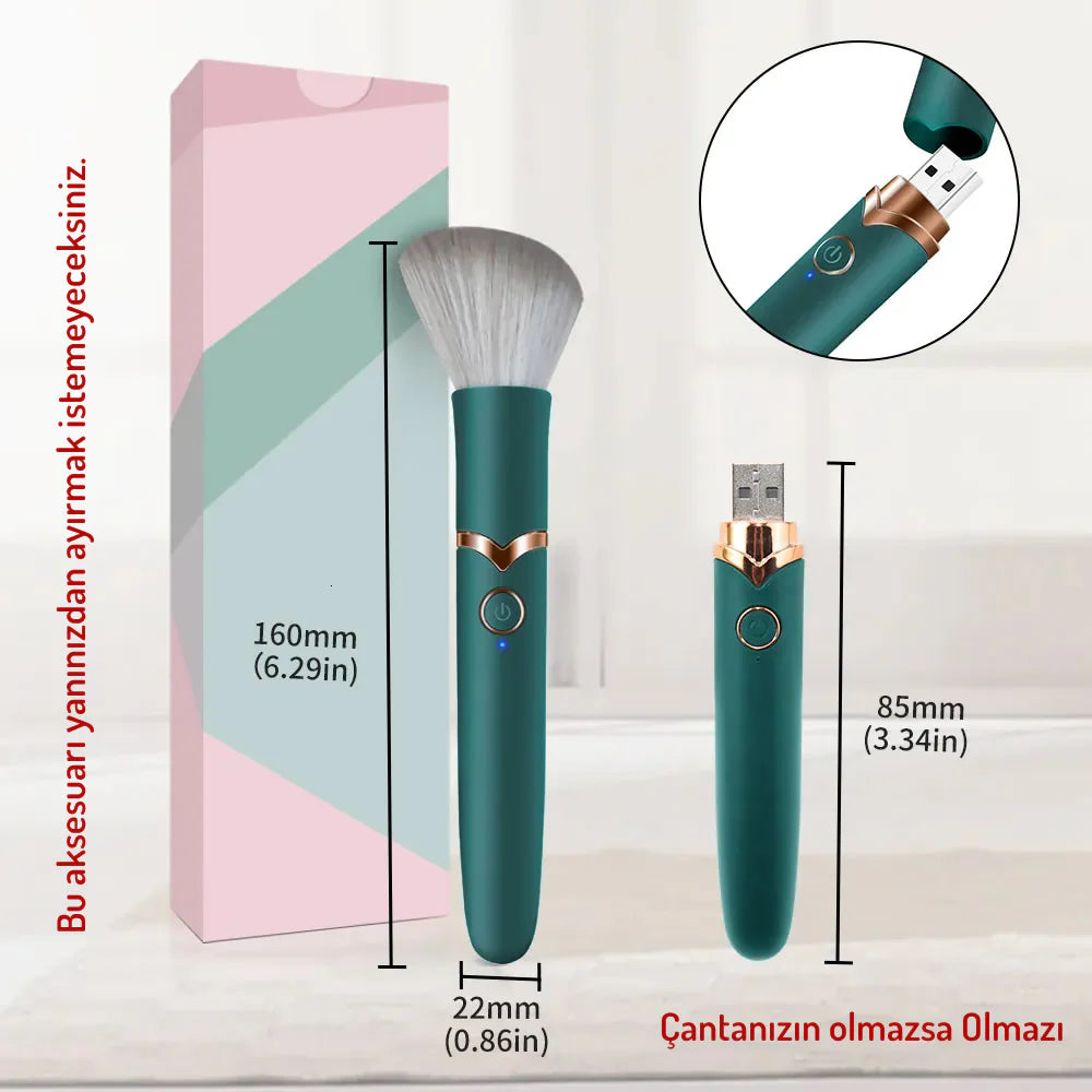 Erotikcim - Gizli Arkadaş - Makyaj Fırçası Vibratör - Makyaj Tazelerken Zevk Alın - Yeşil