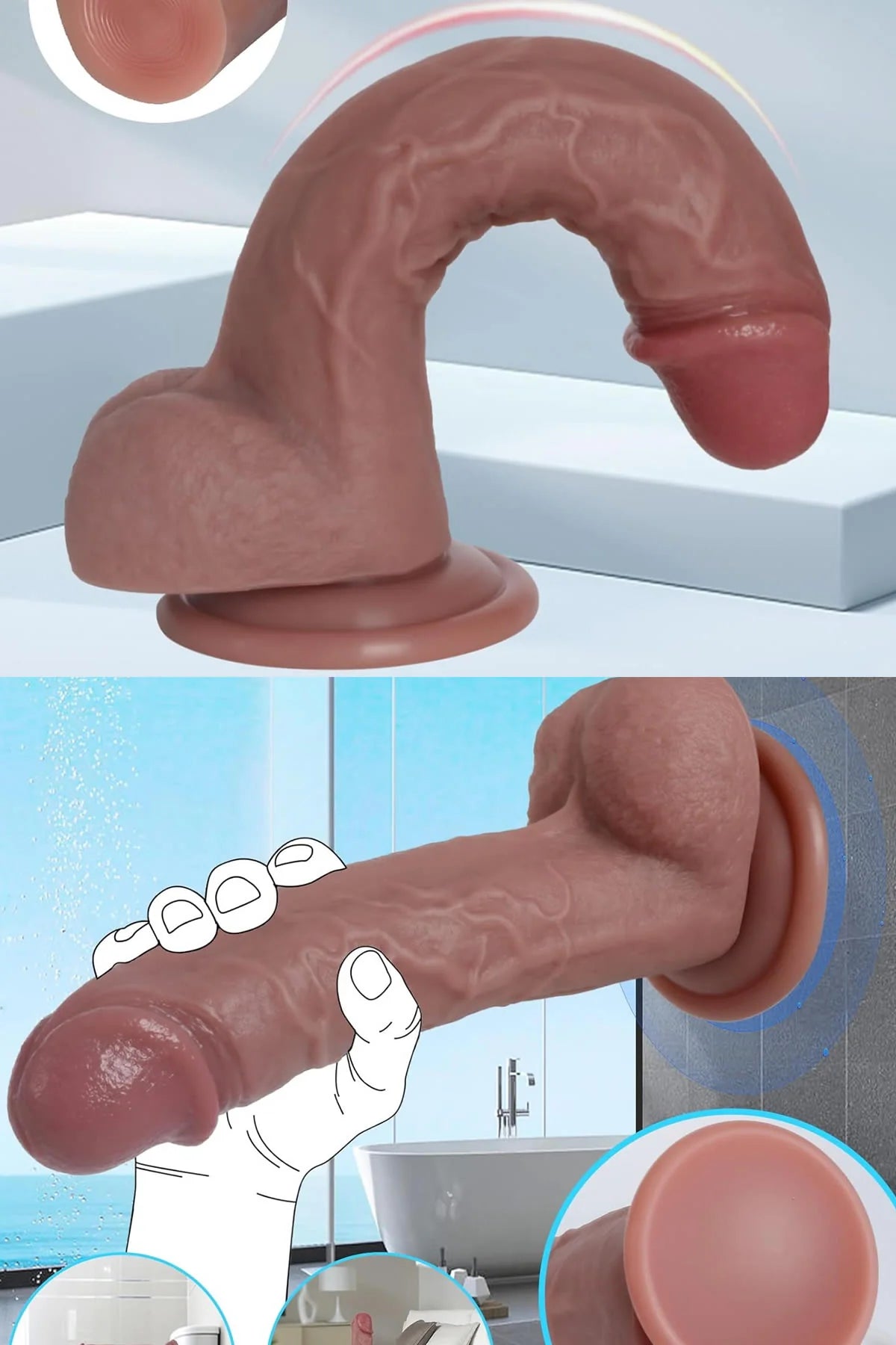 Erotikcim - 20cm Realistik Gerçek Doku Yapay Penis - Dildo - Haz Verici - Testisli Vantuzlu - Bronz