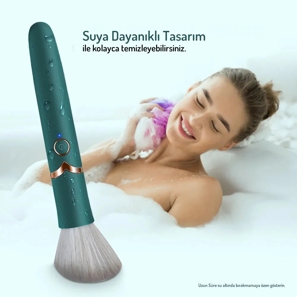 Erotikcim - Gizli Arkadaş - Makyaj Fırçası Vibratör - Makyaj Tazelerken Zevk Alın - Yeşil