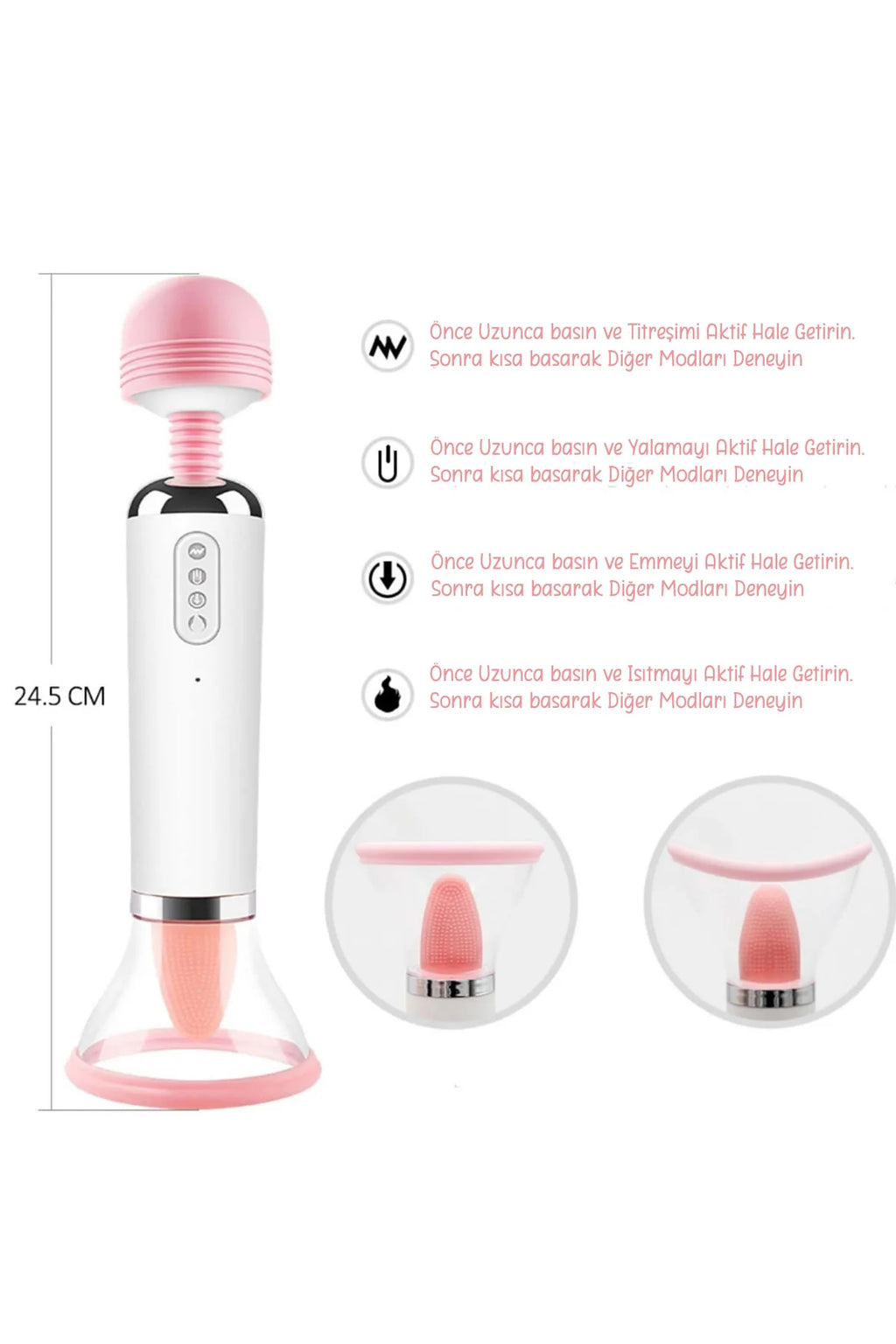 Erotikcim - 4 ü 1 Arada Full Fonksiyon Vibratör - Yalama, Emme, Titreşim, Isıtma