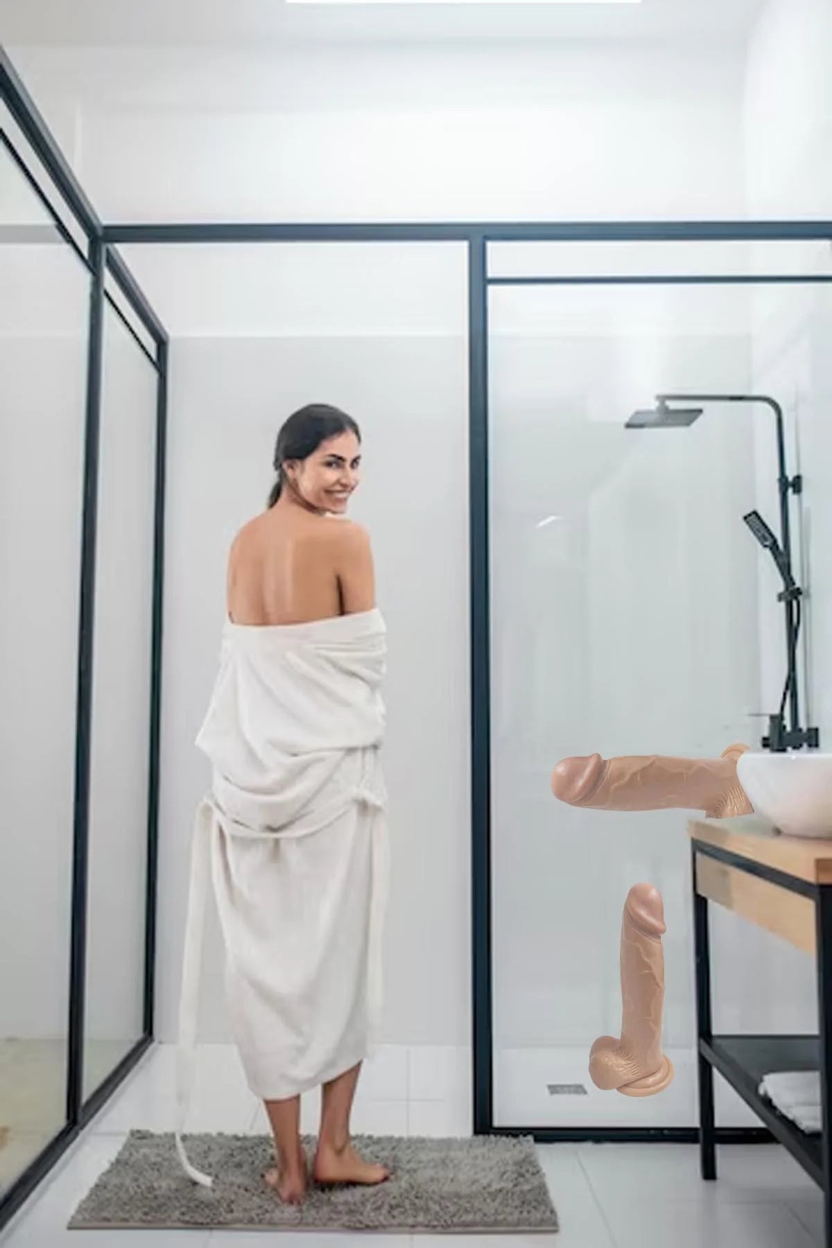 Erotikcim - 20cm Realistik Gerçek Doku Yapay Penis - Dildo - Haz Verici - Testisli Vantuzlu - Bronz