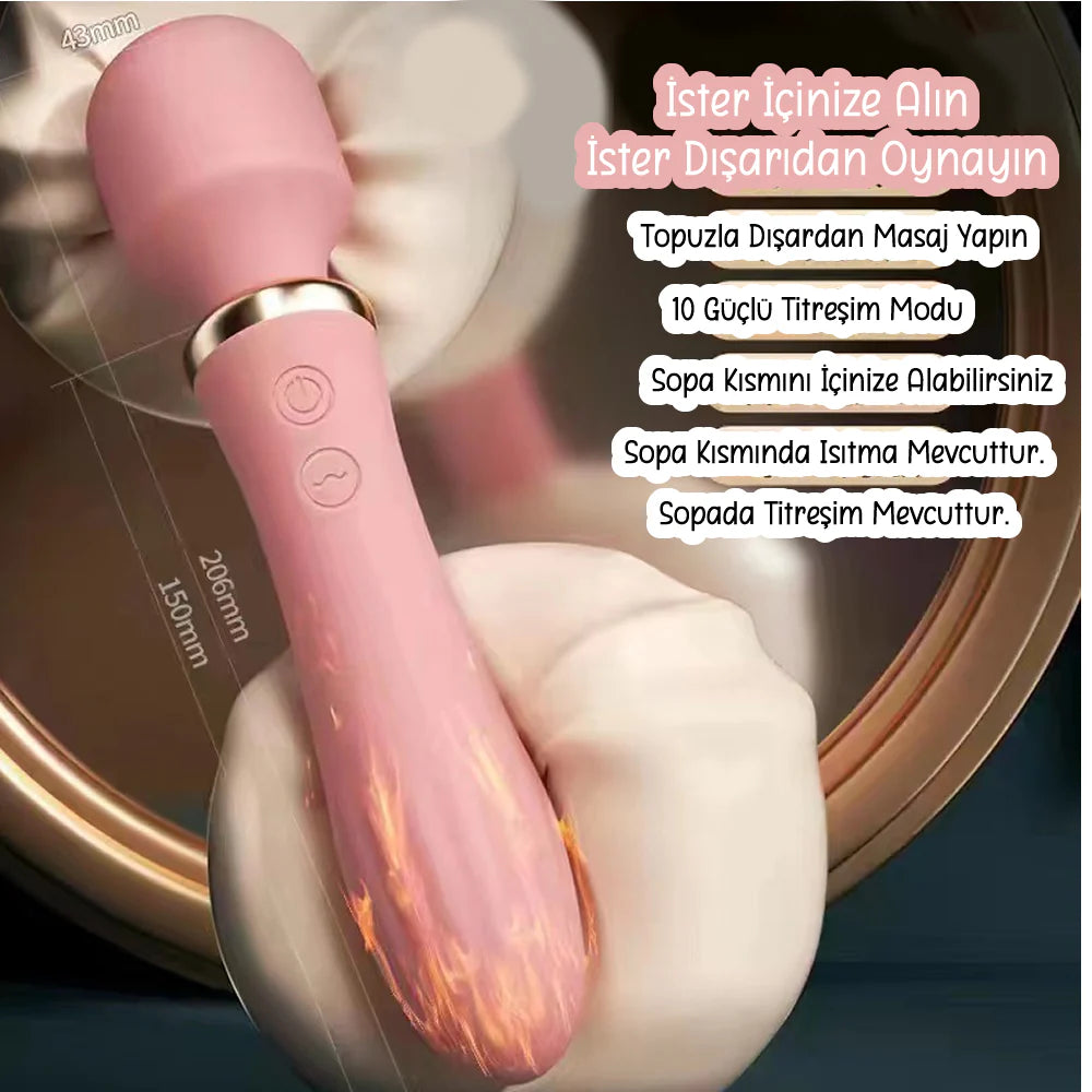 Erotikcim - Dual Fonksiyon - Tutma Yeri ve Topuz Dildo ve Vibratör - Isıtma ve Güçlü Titreşim