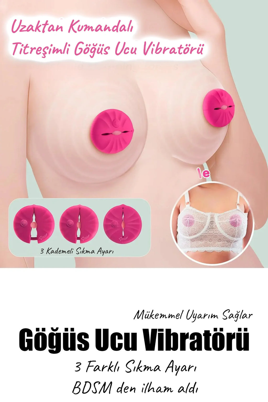 Erotikcim- Göğüs Vibratörü - Muhteşem Haz Verici Titreşimli Göğüs Ucu Simülatörü - Uzaktan Kumandalı - Ayarlanabilir