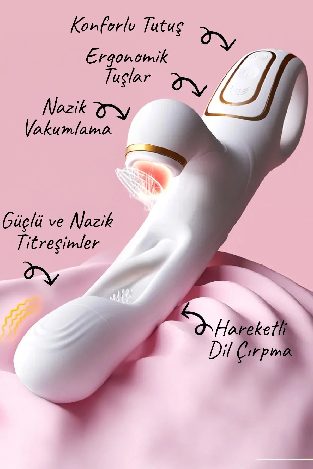 Erotikcim - Titreşimli, Dil Çırpma ve Vakumlu 3 ü 1 Arada Soft Yüzeyli Muzip Vibratör