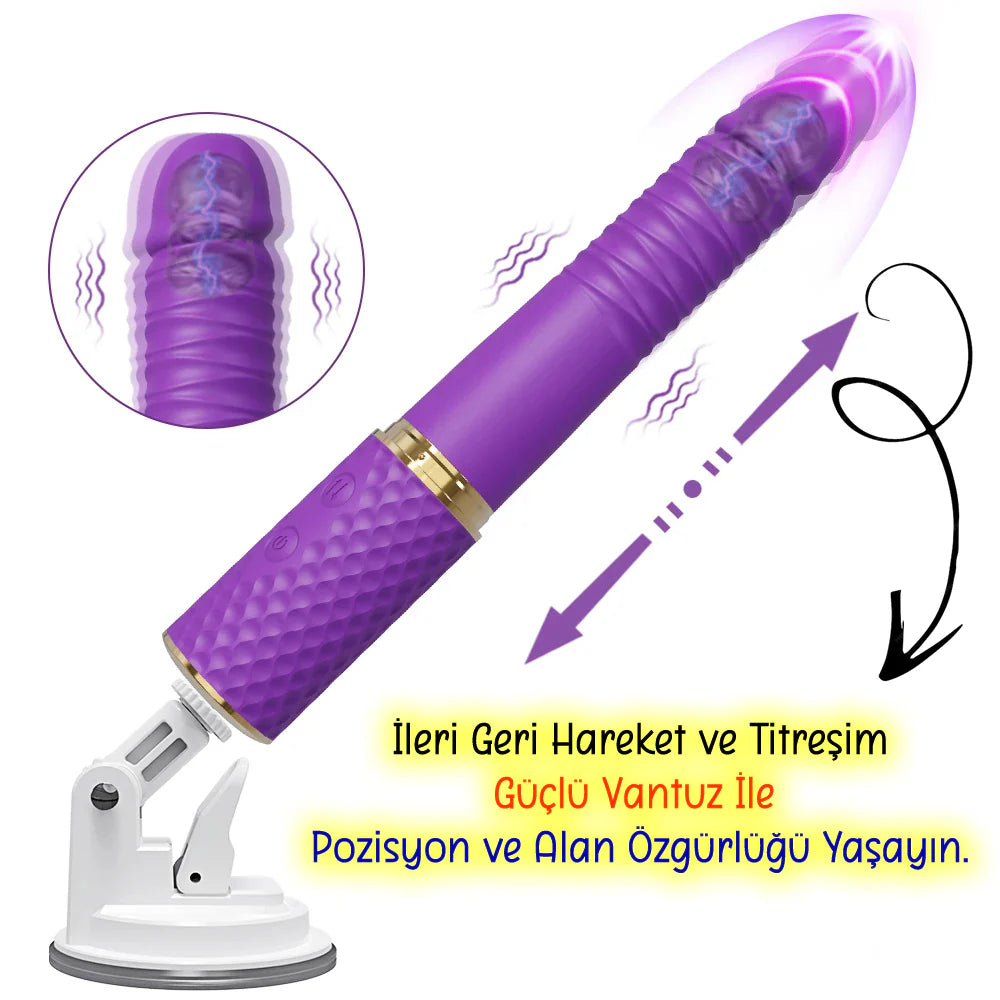 Erotikcim - Klitoris Simülatörlü - Hareketli Titreşimli Vibratör - Funny Bady - 10 Titreşim - 10 Teleskopik Hareket Modu