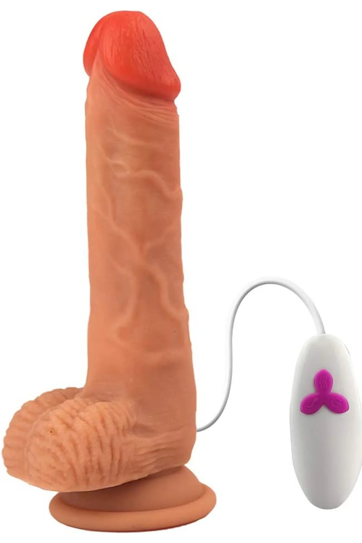 Erotikcim - 20cm Realistik Titreşimli Penis - Vibratör Dildo - Kumandalı - Testisli Vantuzlu