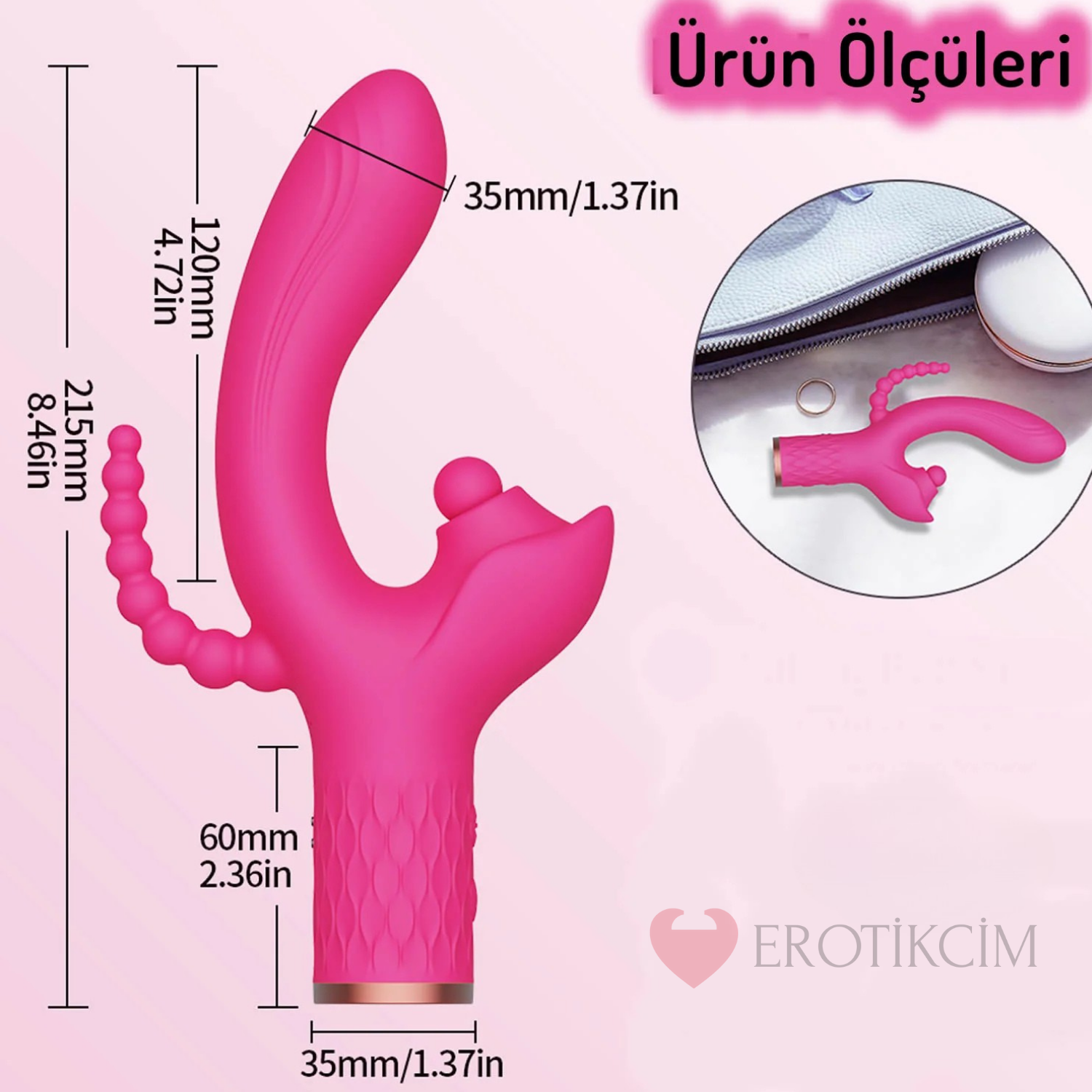 Erotikcim - 3'ü 1 Arada Doyumsuz Premium Vibratör – Titreşim ve Yalama - Pembe