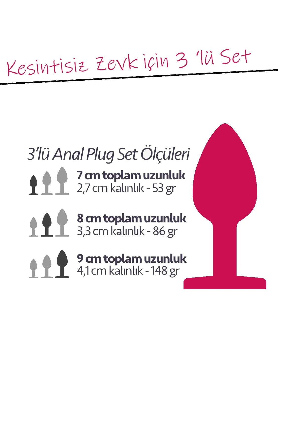 Erotikcim - Kalpli Taş 3 lü Anal Tıkaç Set - Küçük Orta Büyük Boy Anal Plug - 3 lü Set Anal Plug