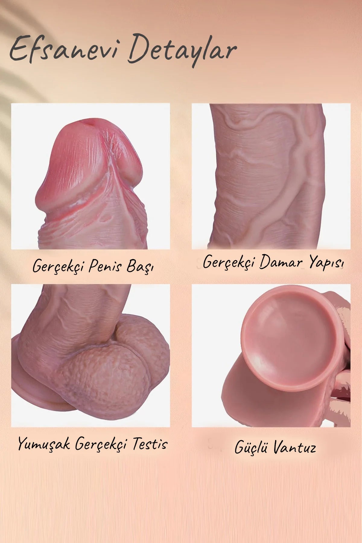 Erotikcim - Efsanevi Realistik Büyük Boy Dildo - Damarlı ve Güçlü - Vantuzlu Esnek Dildo