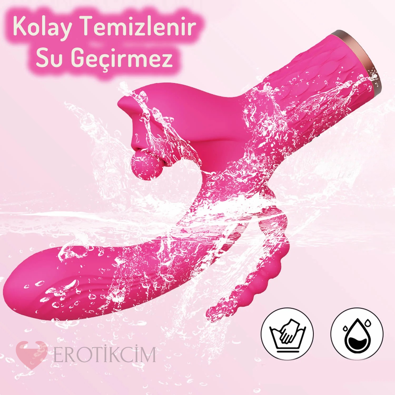 Erotikcim - 3'ü 1 Arada Doyumsuz Premium Vibratör – Titreşim ve Yalama - Pembe