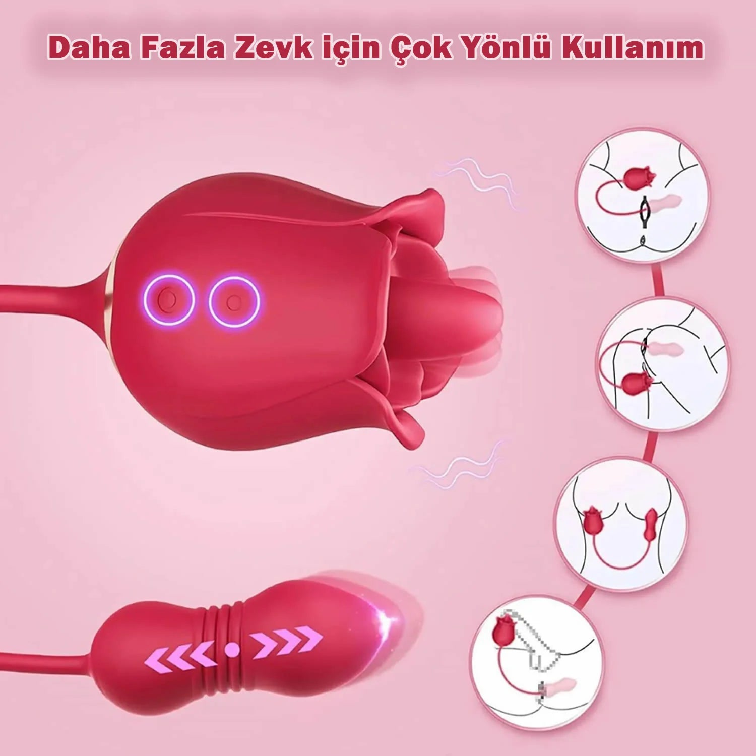 Erotikcim - Sonsuz Zevk Gül Vibratör – İleri Geri Hareket, Titreşim ve Yalama