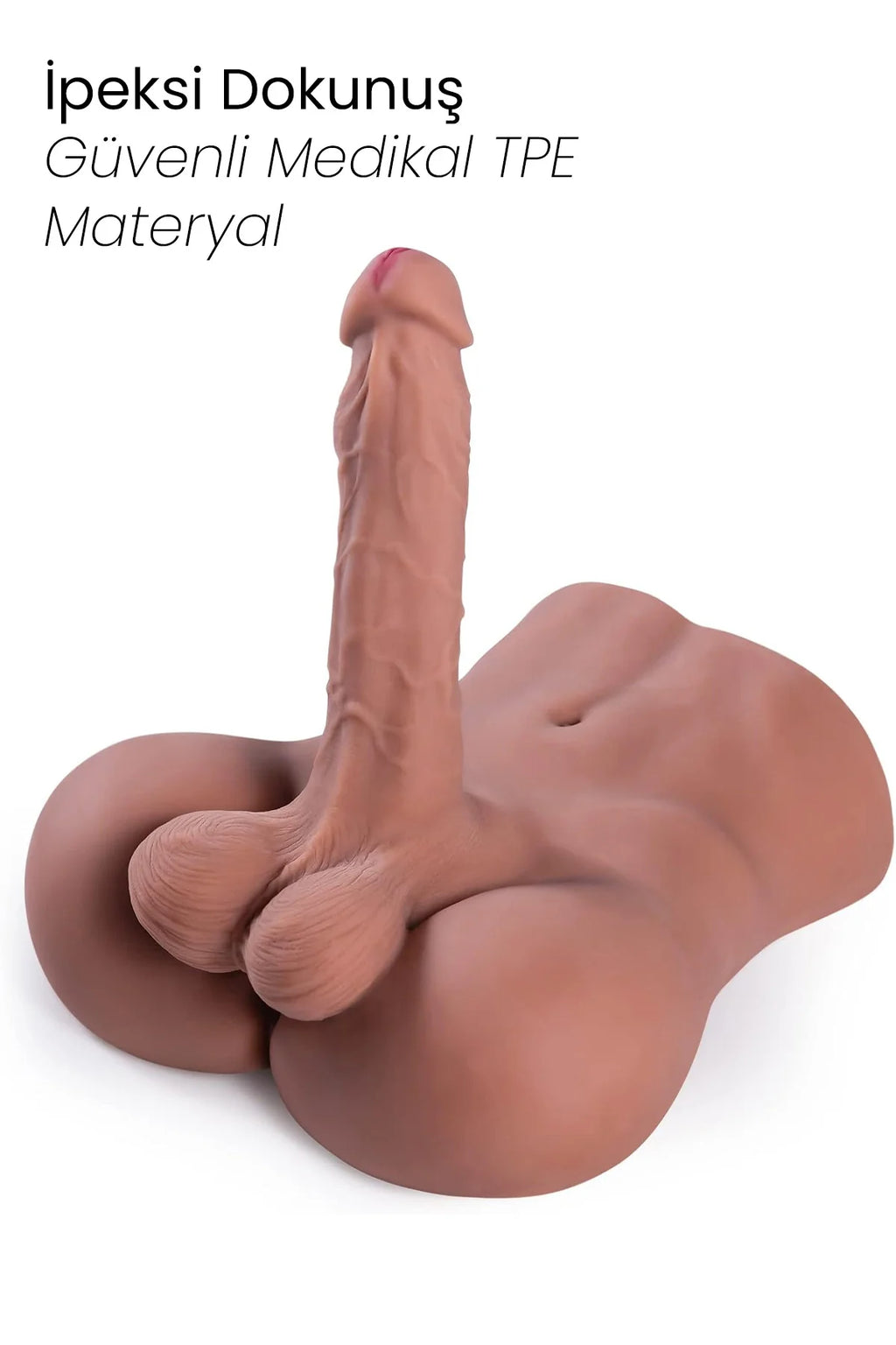 Erotikcim - Gerçek Manken Kalıp Yarım Vücut Testisli Büyük Dildo ve Anüs - Unisex Kullanım - Bronz Ten