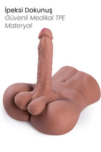 Erotikcim - Gerçek Manken Kalıp Yarım Vücut Testisli Büyük Dildo ve Anüs - Unisex Kullanım - Bronz Ten