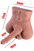 Erotikcim - Gerçek Manken Kalıp Yarım Vücut Testisli Büyük Dildo ve Anüs - Unisex Kullanım - Bronz Ten