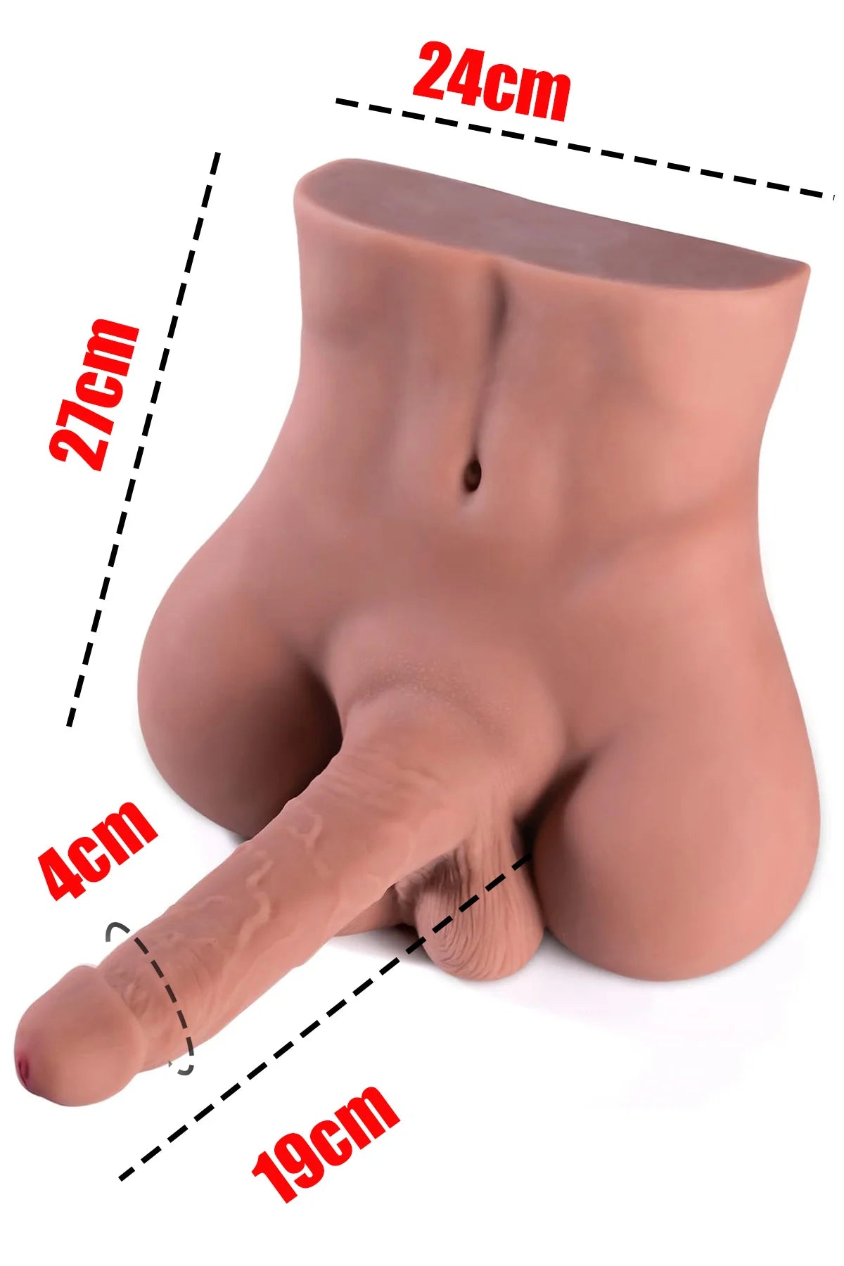Erotikcim - Gerçek Manken Kalıp Yarım Vücut Testisli Büyük Dildo ve Anüs - Unisex Kullanım - Bronz Ten