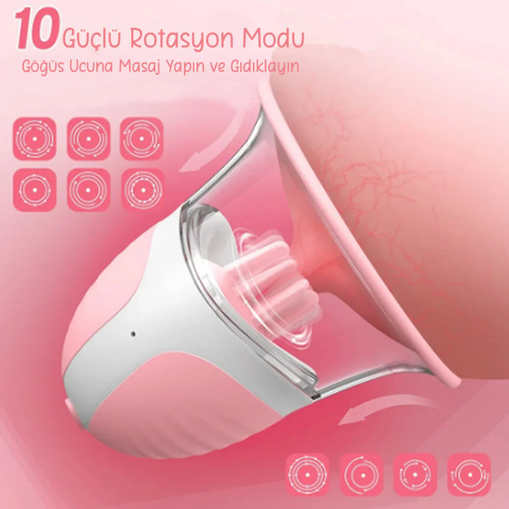 Erotikcim - Göğüs Ucu Vibratörü, Gıdıklama, Yalama, Orgazm ve Zevk Artırıcı, G Noktası Simülatörü, 10 Rotasyon