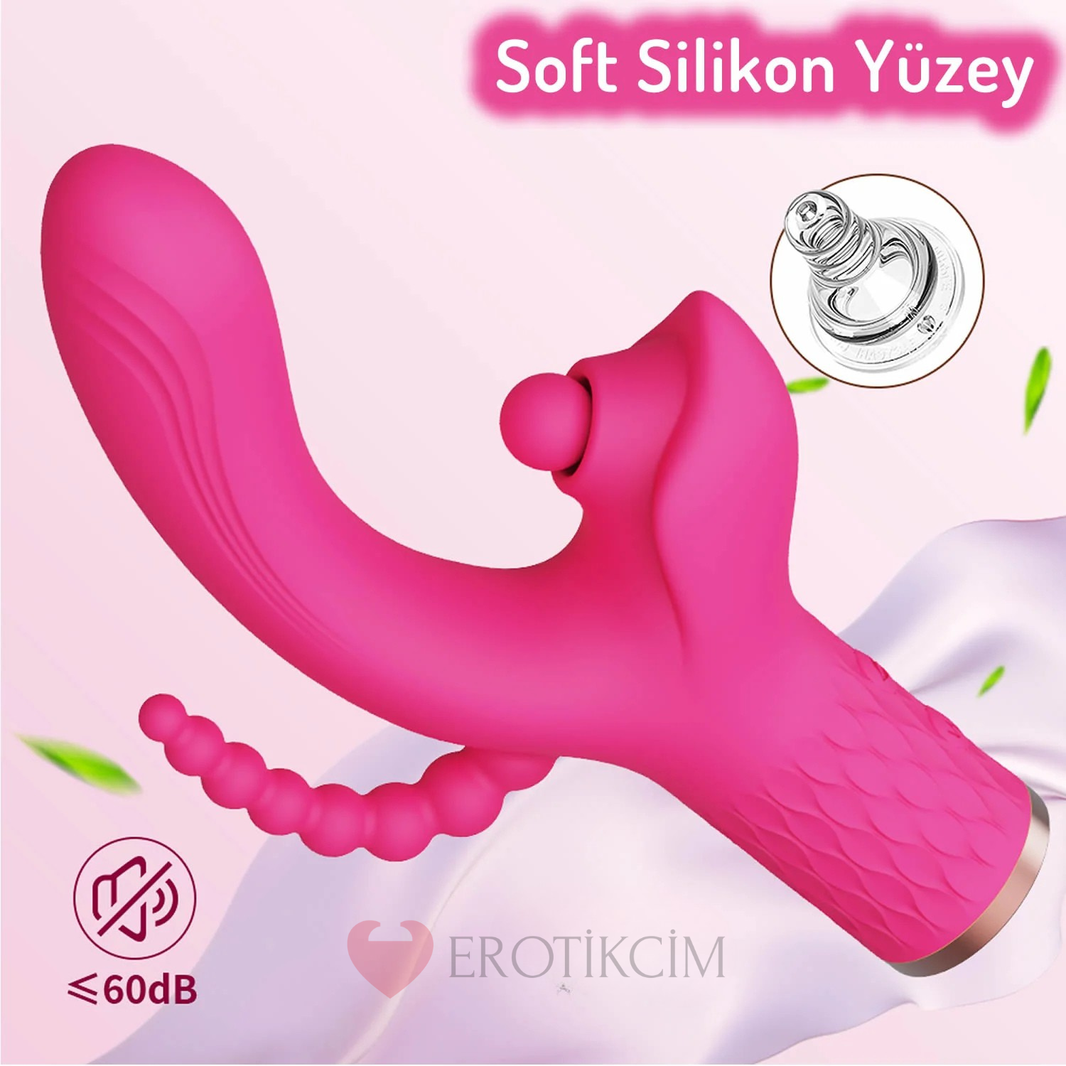 Erotikcim - 3'ü 1 Arada Doyumsuz Premium Vibratör – Titreşim ve Yalama - Pembe