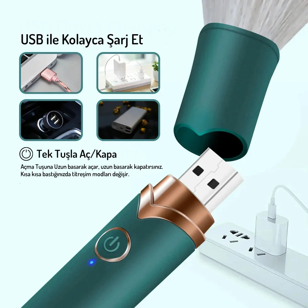 Erotikcim - Gizli Arkadaş - Makyaj Fırçası Vibratör - Makyaj Tazelerken Zevk Alın - Yeşil