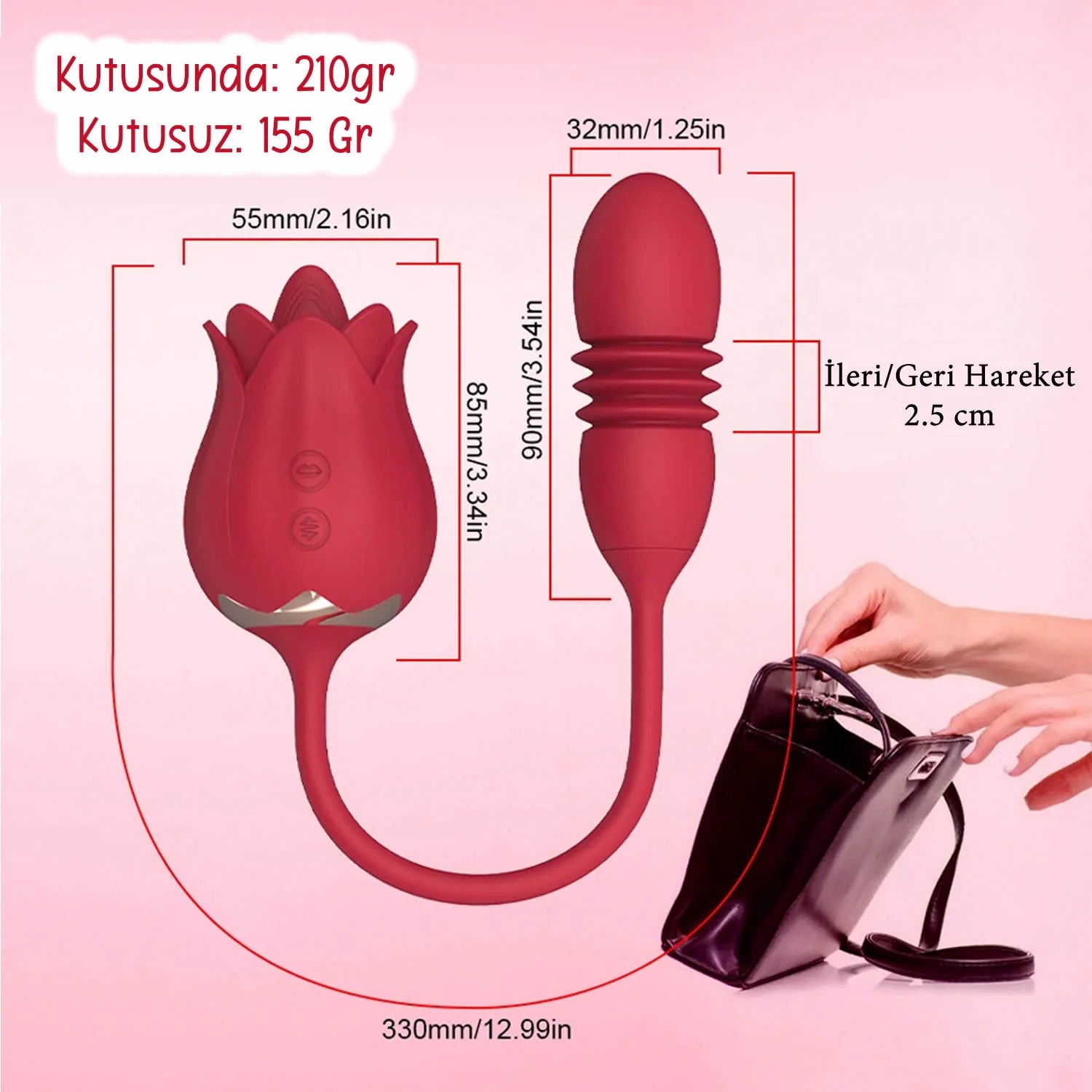 Erotikcim - Sonsuz Zevk Gül Vibratör – İleri Geri Hareket, Titreşim ve Yalama