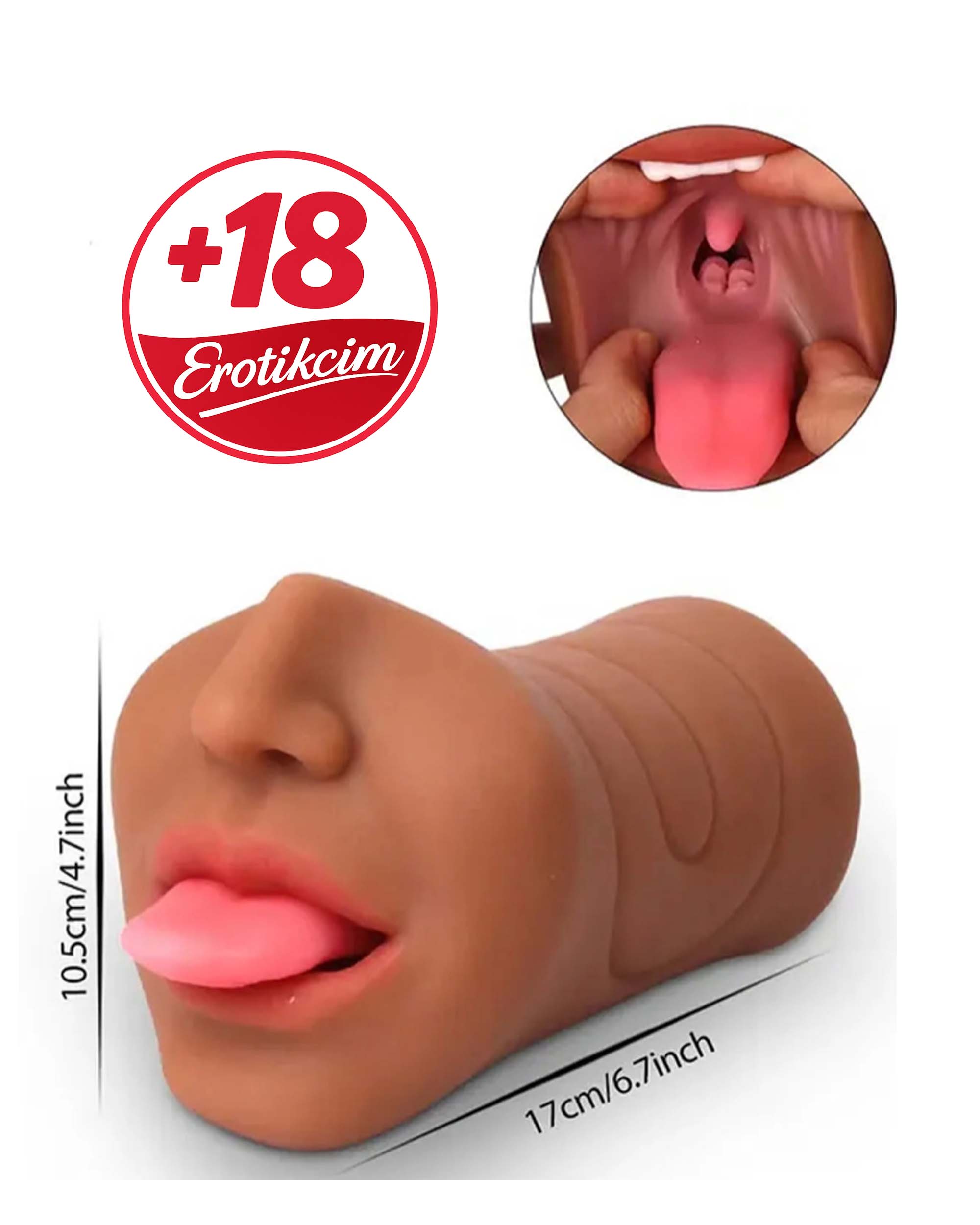 Erotikcim - 3 Boyutlu Yüz Mastürbatör - 3 Fonksiyon - Realistik - Gerçek Haz - Bronz