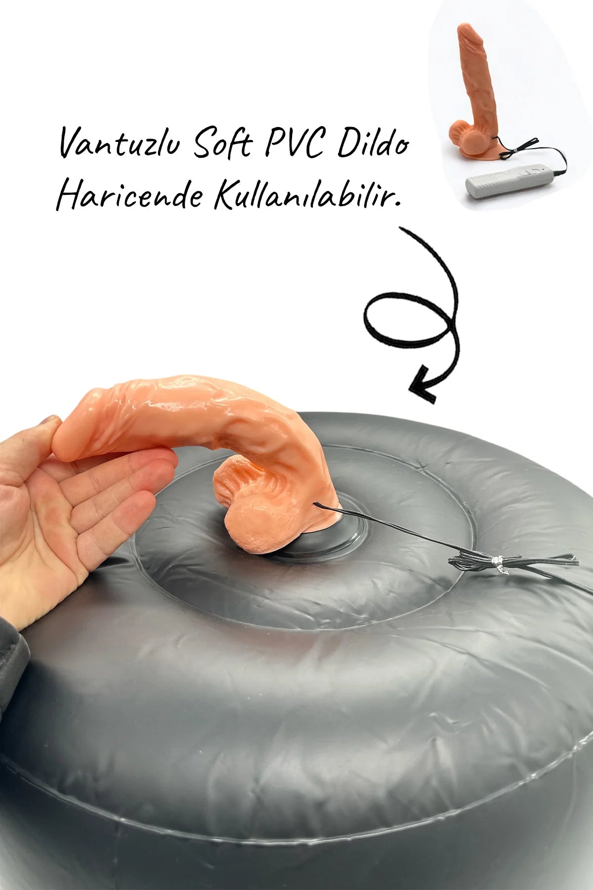 Erotikcim - Şişme Koltuklu Titreşimli Testisli Dildo - Şişme Koltuk ve Titreşimli Vibratör Dildo