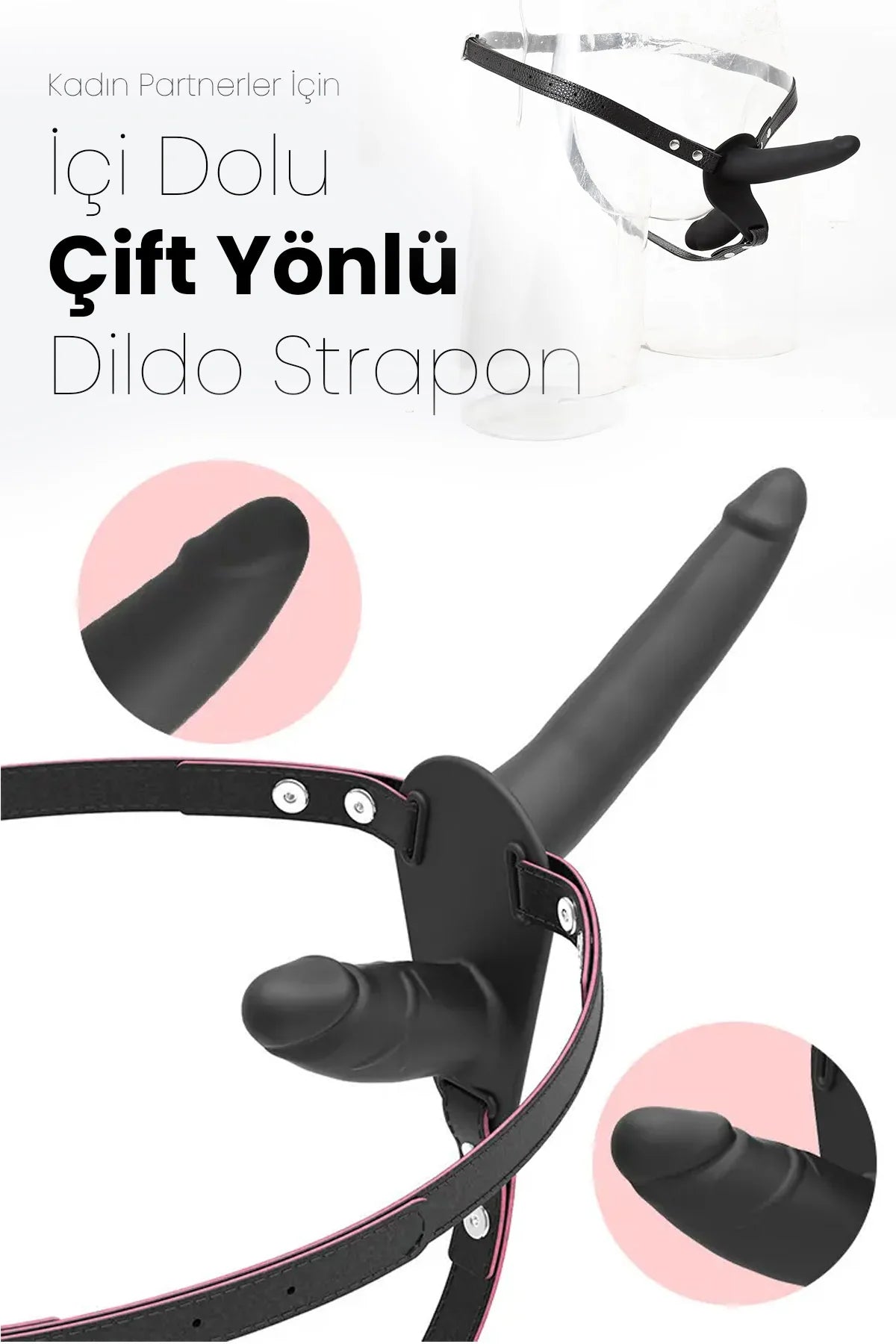 Erotikcim - Kadın Çiftler İçin Çift Yönlü Dildo Strapon Oyuncak - Double Zevk - Kara Sevda