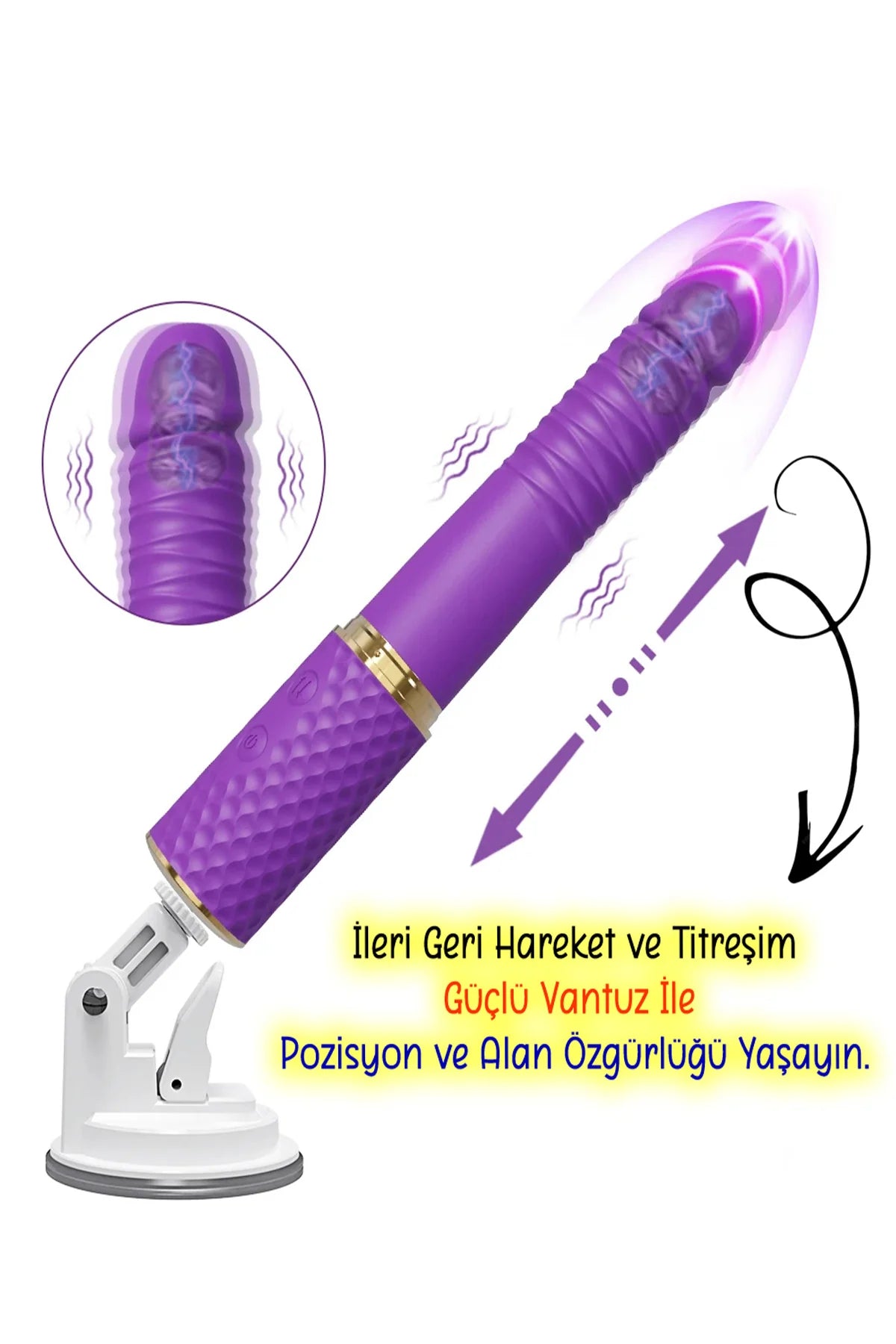 Erotikcim - Klitoris Simülatörlü - Hareketli Titreşimli Vibratör - Funny Bady - 10 Titreşim - 10 Teleskopik Hareket Modu