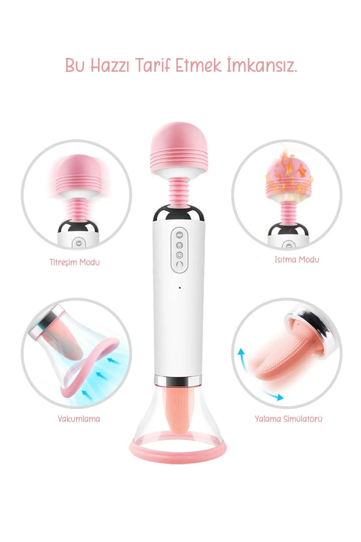 Erotikcim - 4 ü 1 Arada Full Fonksiyon Vibratör - Yalama, Emme, Titreşim, Isıtma