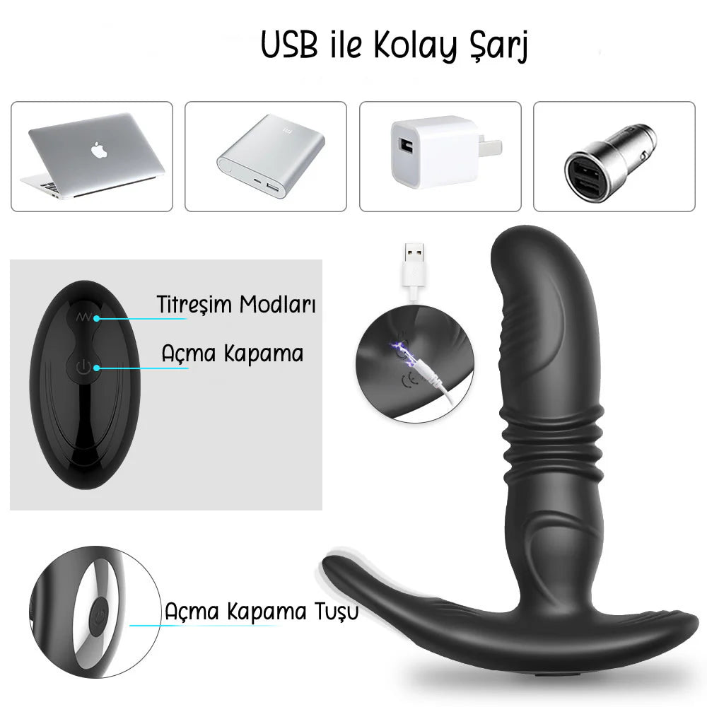 Erotikcim - Anal Tıkaç Full Fonksiyon, 6 İleri Geri Hareketli, 10 Titreşim Modu