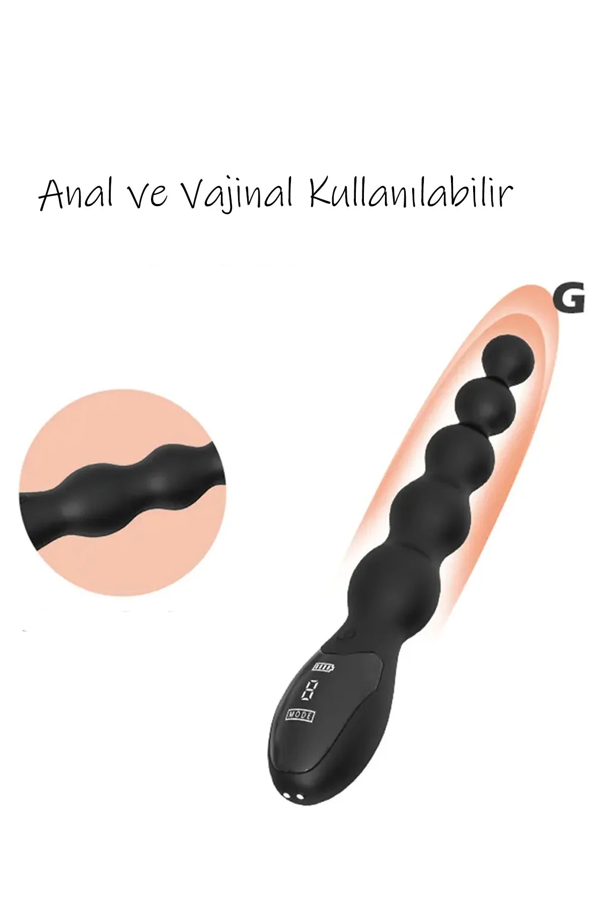 Erotikcim - Anal Esnek Boğumlu Titreşimli Vibratör - Dijital Göstergeli Erkek / Kadın Kullanım