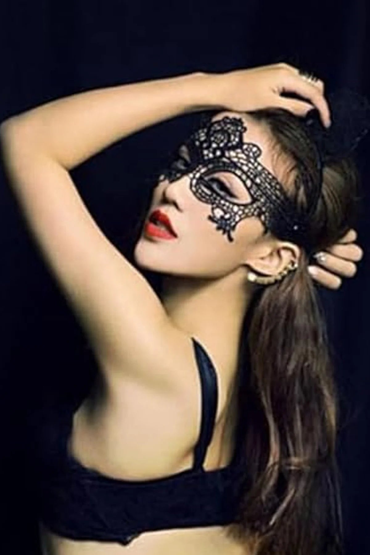 Erotikcim - Siyah Dantelli Fantezi Maske - Parti, Düğün, Balo, Mezuniyet, Özel Gece Maskesi