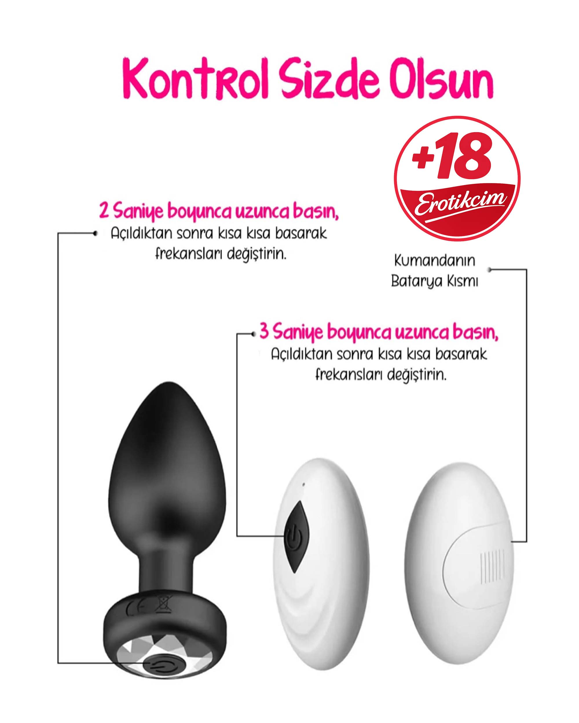 Erotikcim - Anal Tıkaç - Uzaktan Kumandalı Titreşimli Çeşitli Modlar